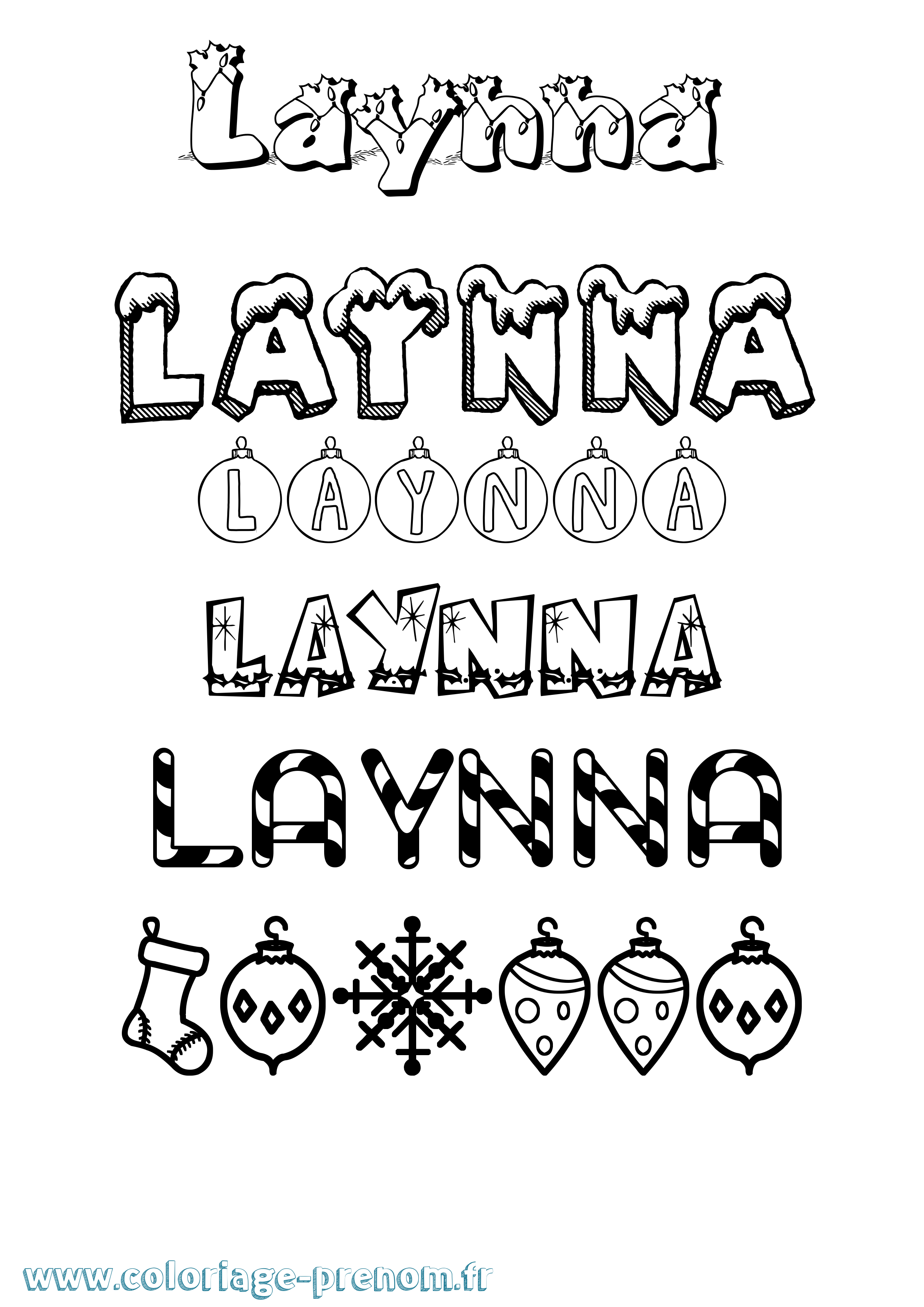 Coloriage prénom Laynna Noël