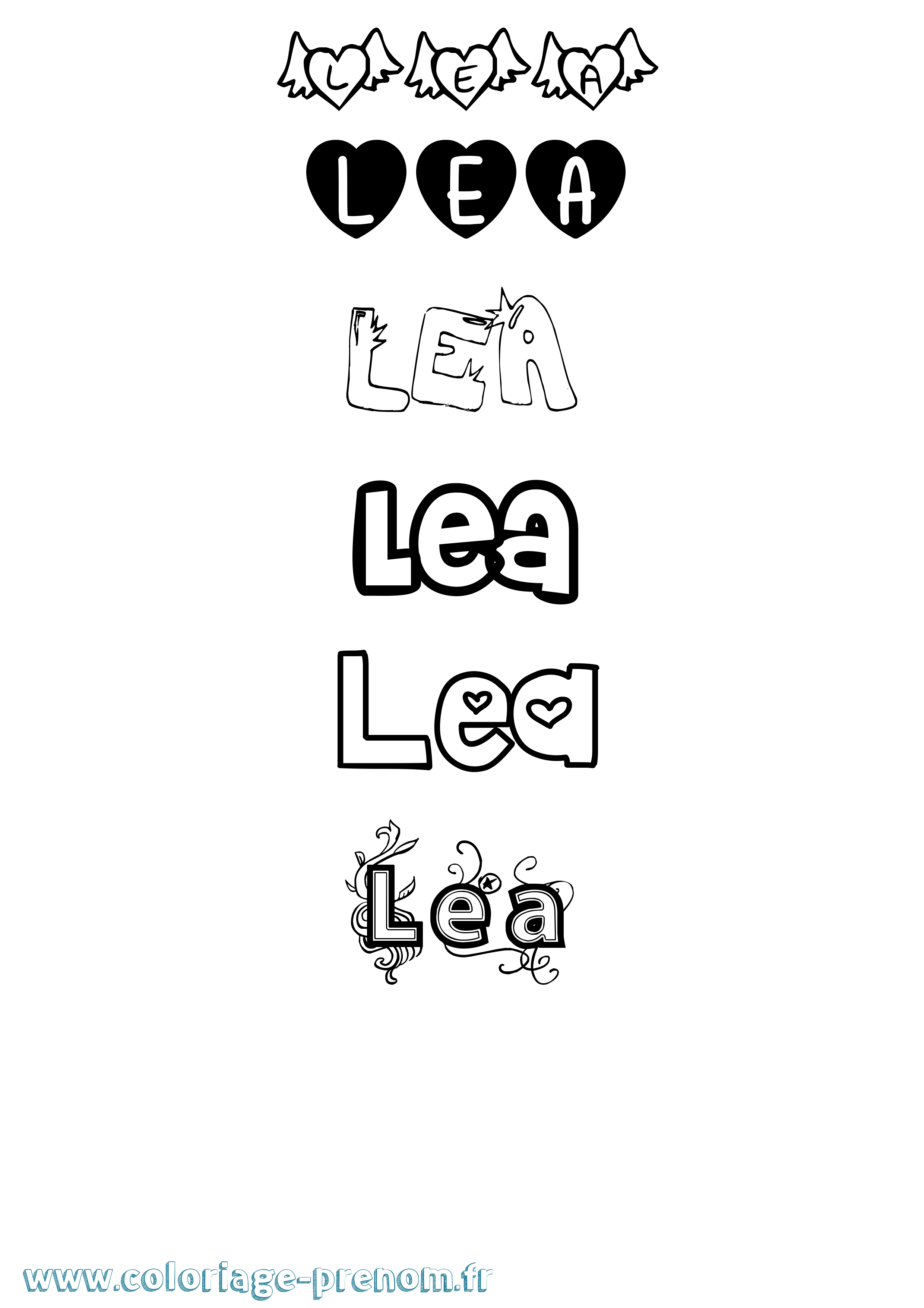 Coloriage prénom Lea Girly