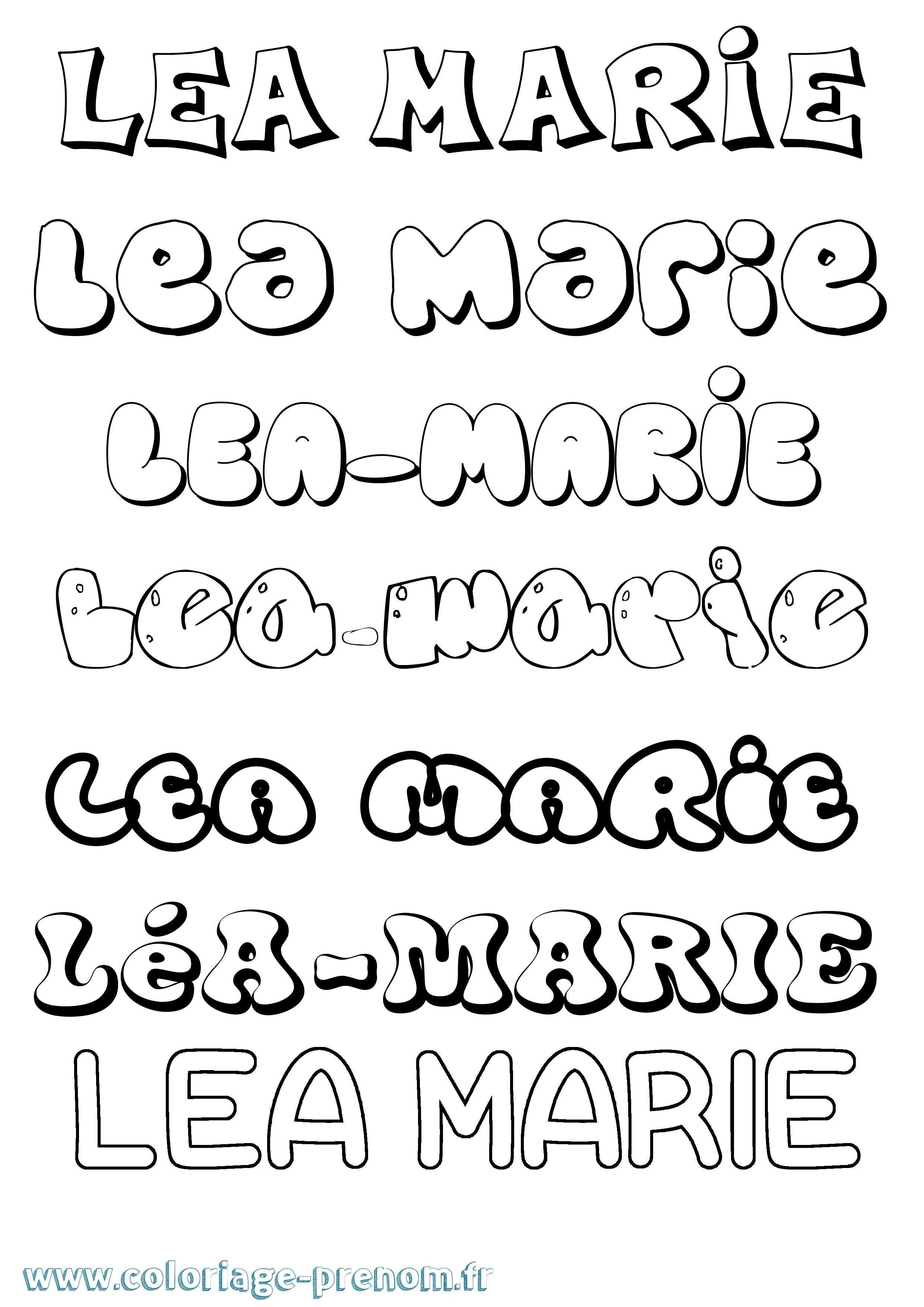 Coloriage prénom Léa-Marie Bubble