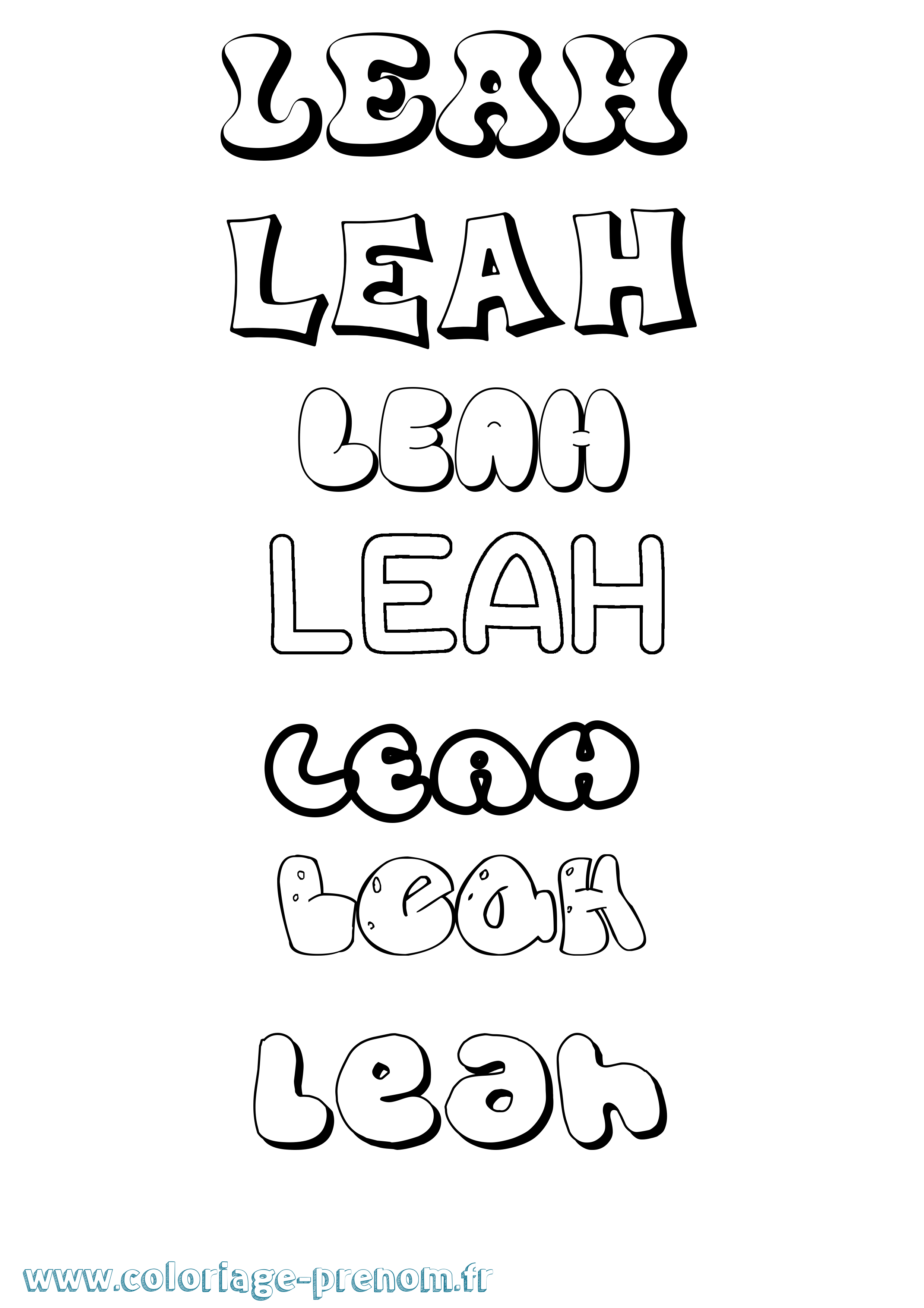 Coloriage prénom Leah Bubble