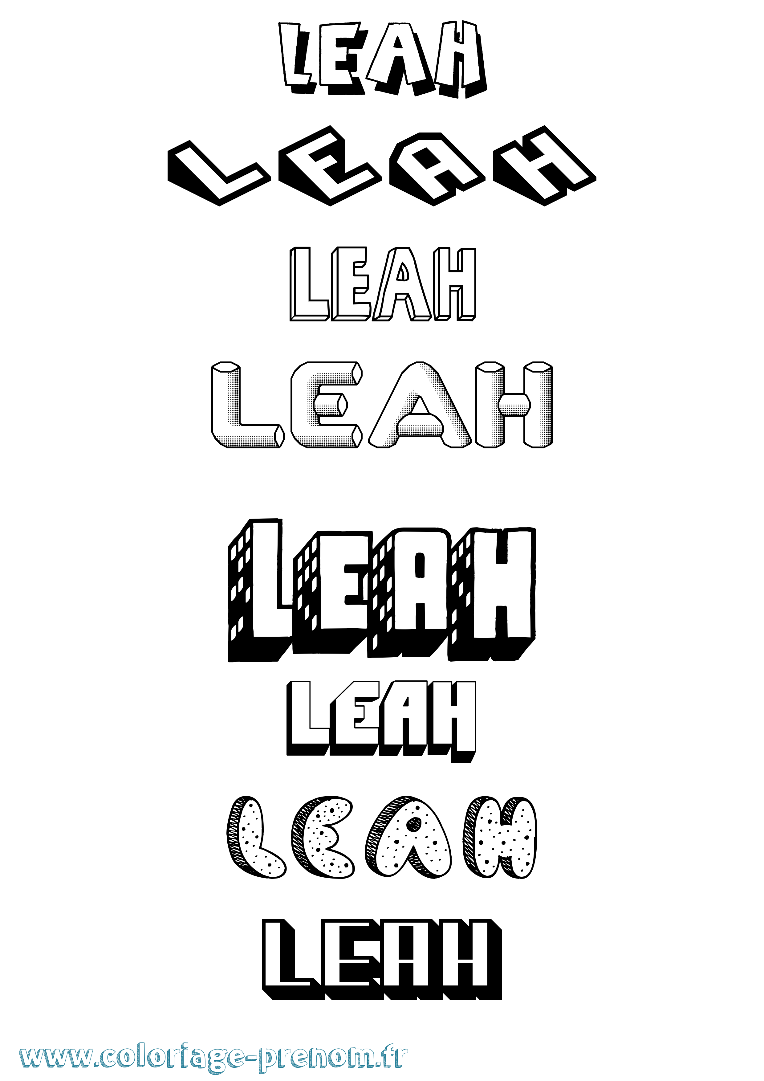 Coloriage Leah Effet 3D Coloriage prénom Leah Effet 3D
