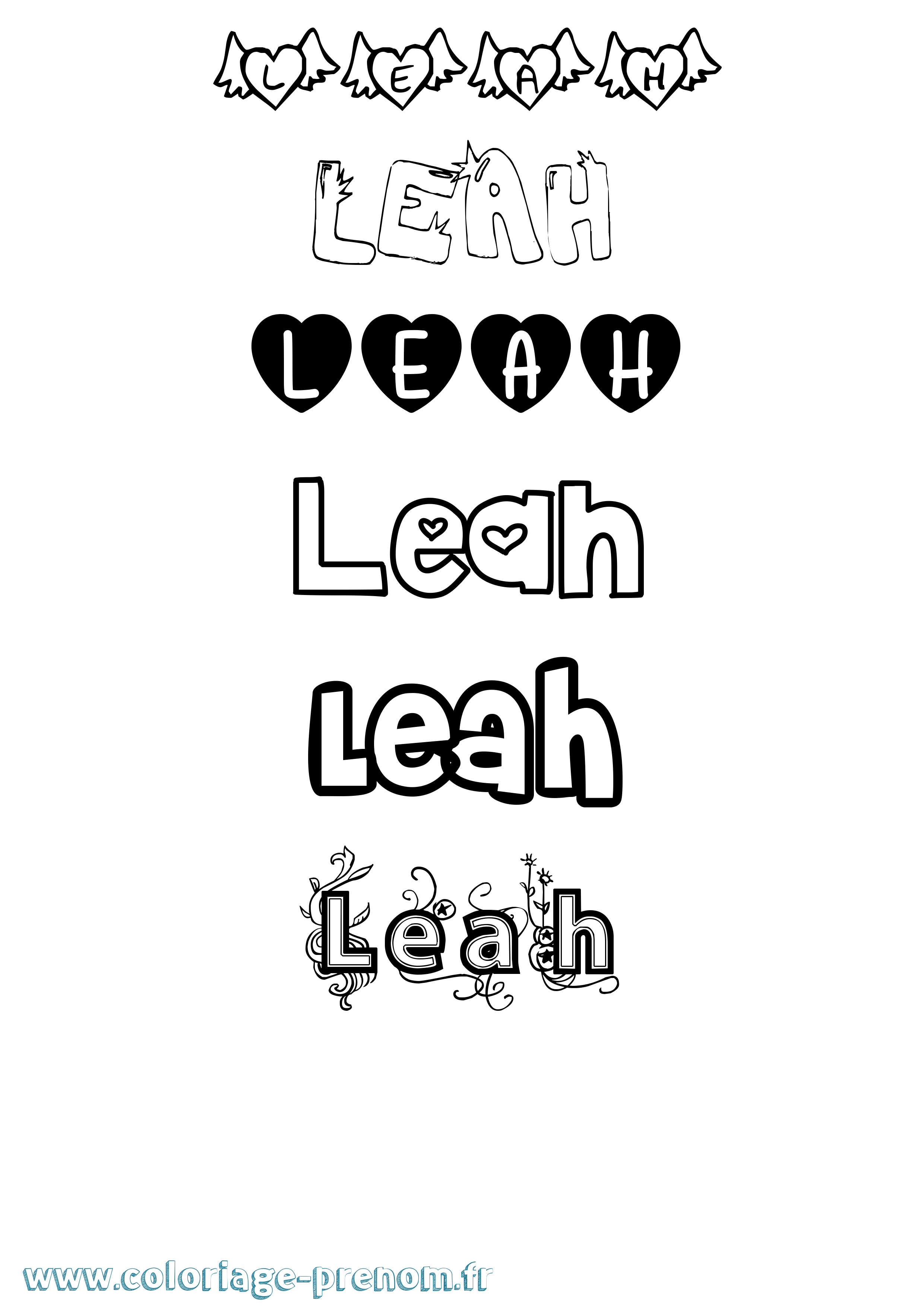 Coloriage prénom Leah Girly