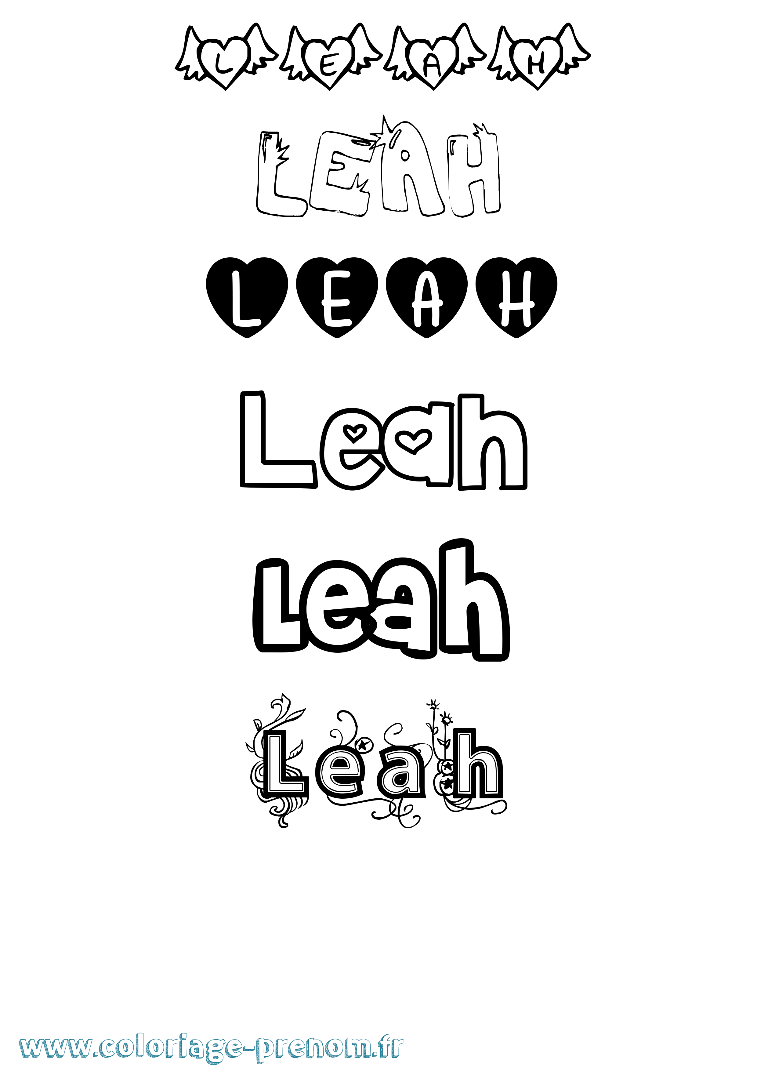 Coloriage Leah Girly Coloriage prénom Leah Girly