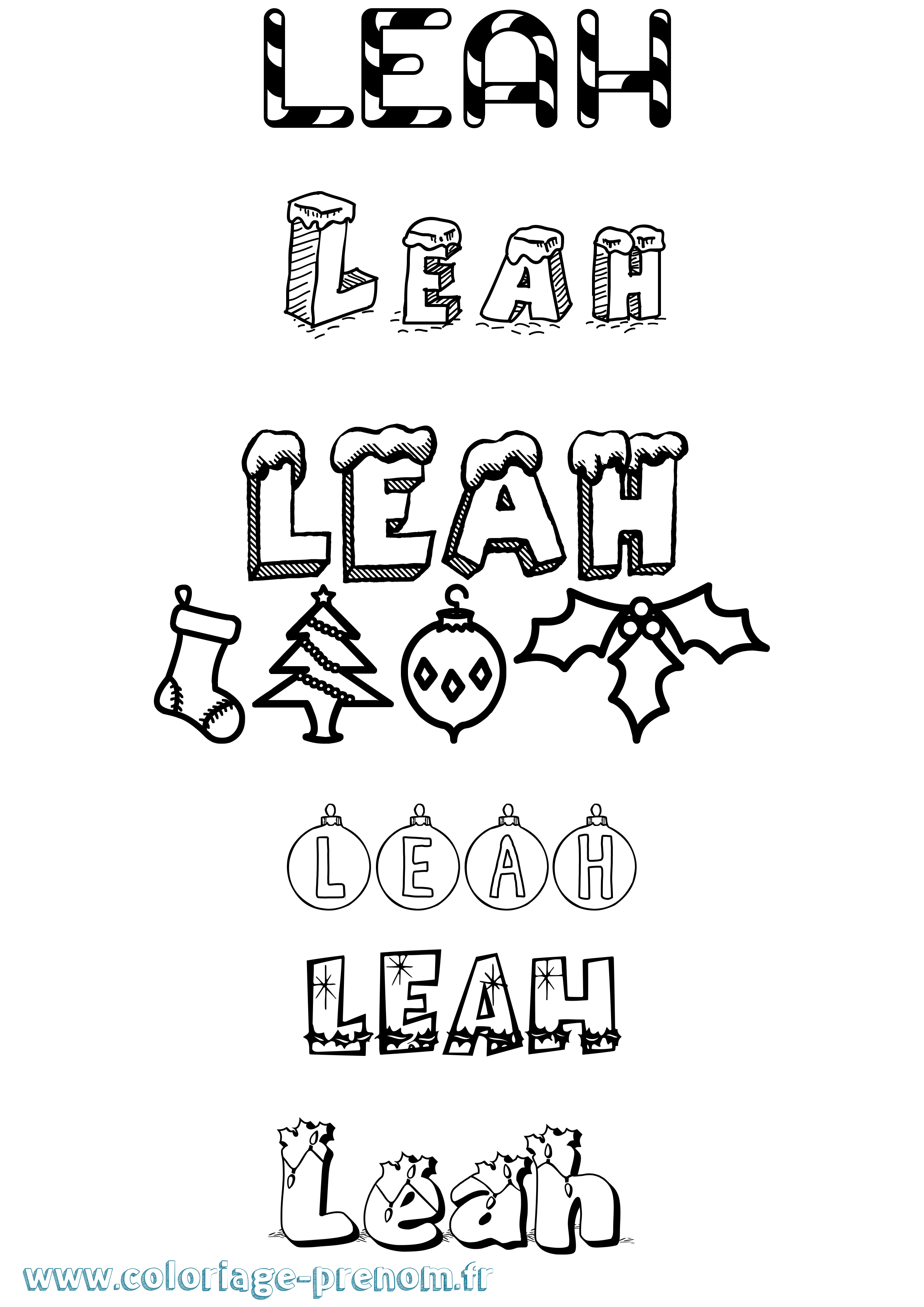 Coloriage Leah Noël Coloriage prénom Leah Noël
