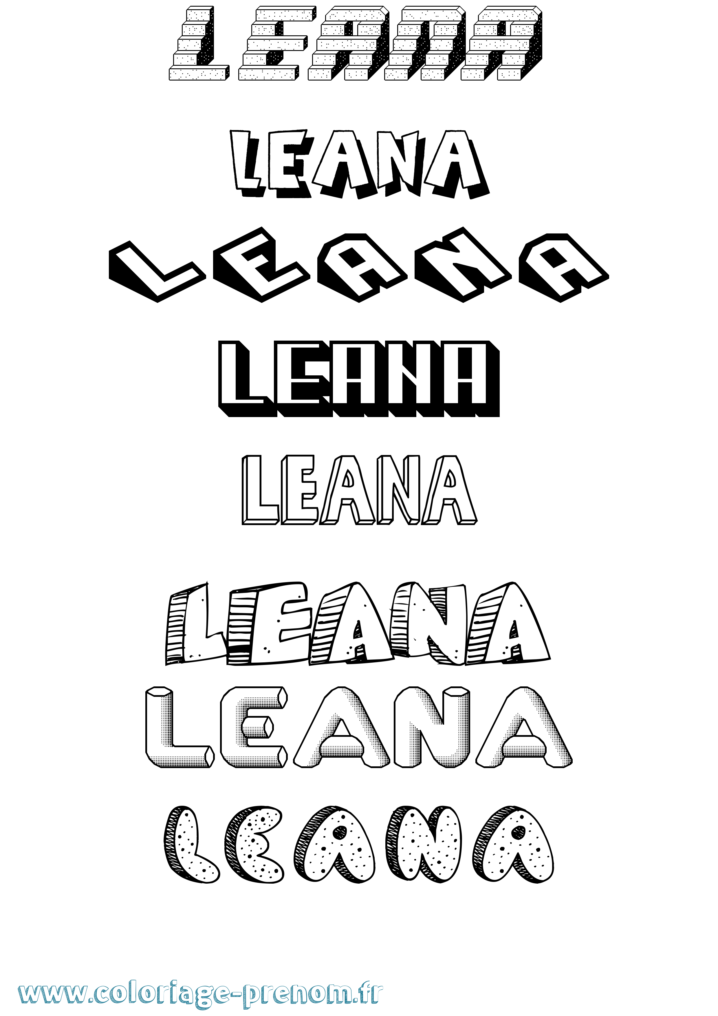 Coloriage prénom Leana Effet 3D