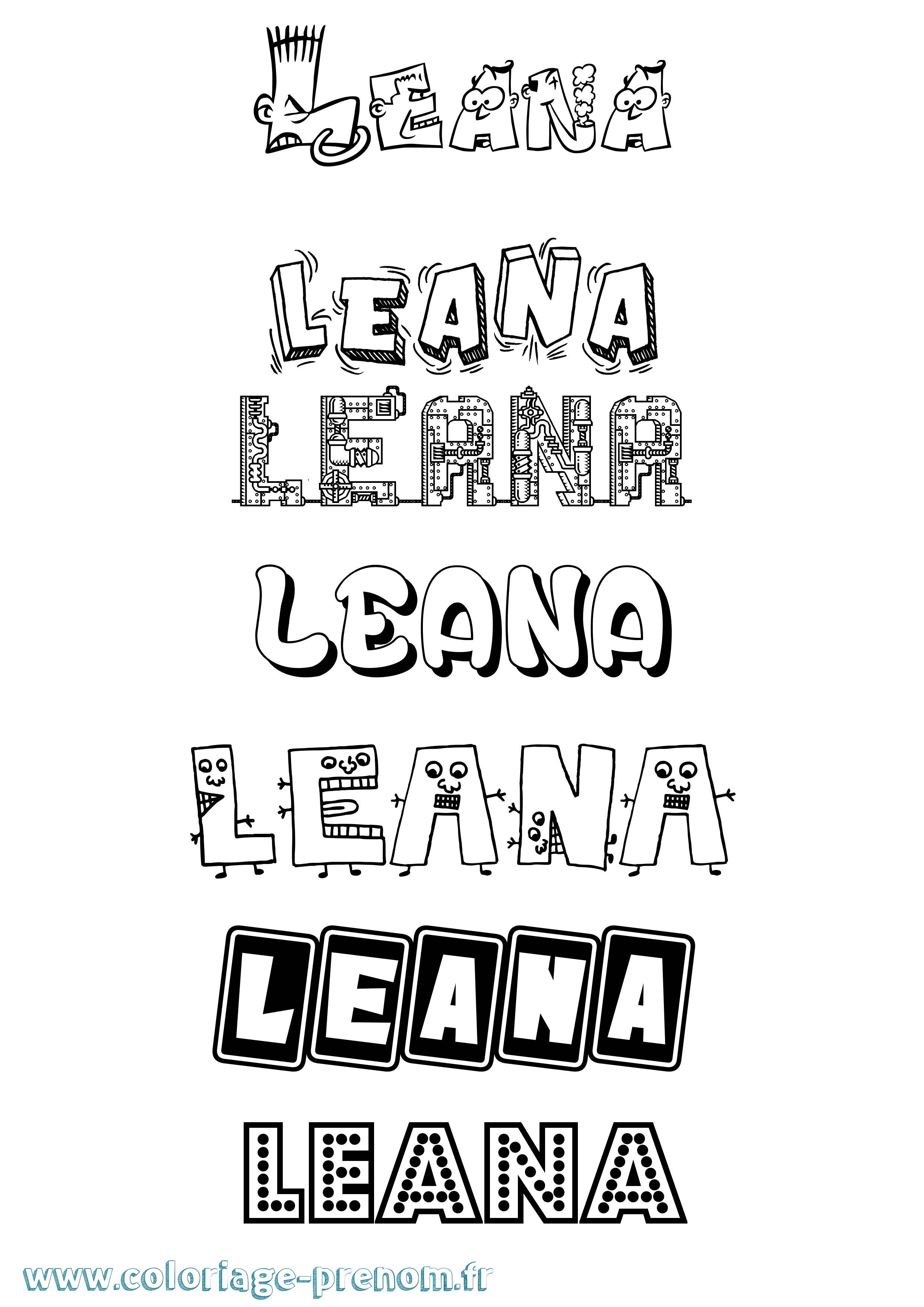 Coloriage Leana Coloriage prénom Leana
