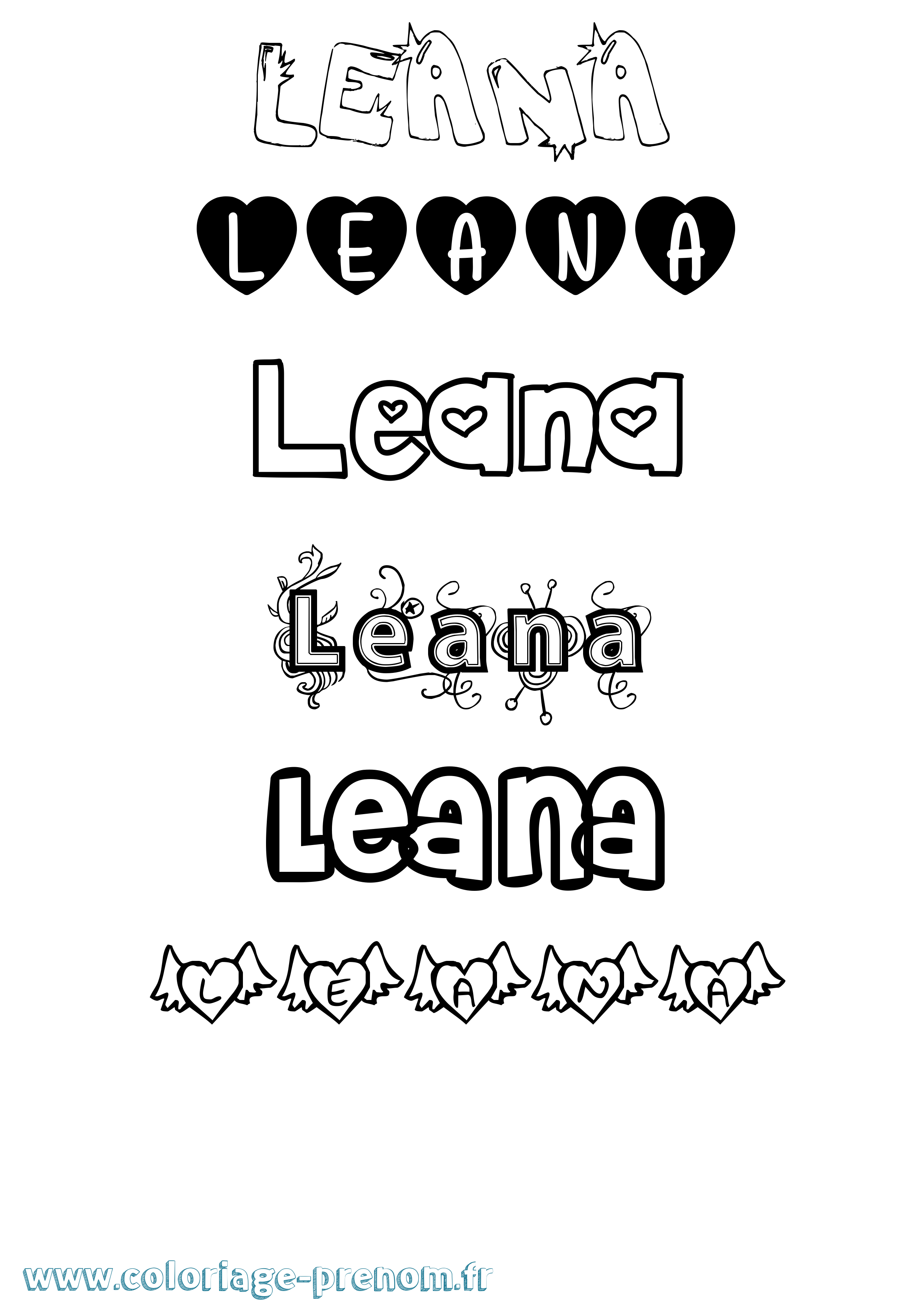 Coloriage prénom Leana Girly