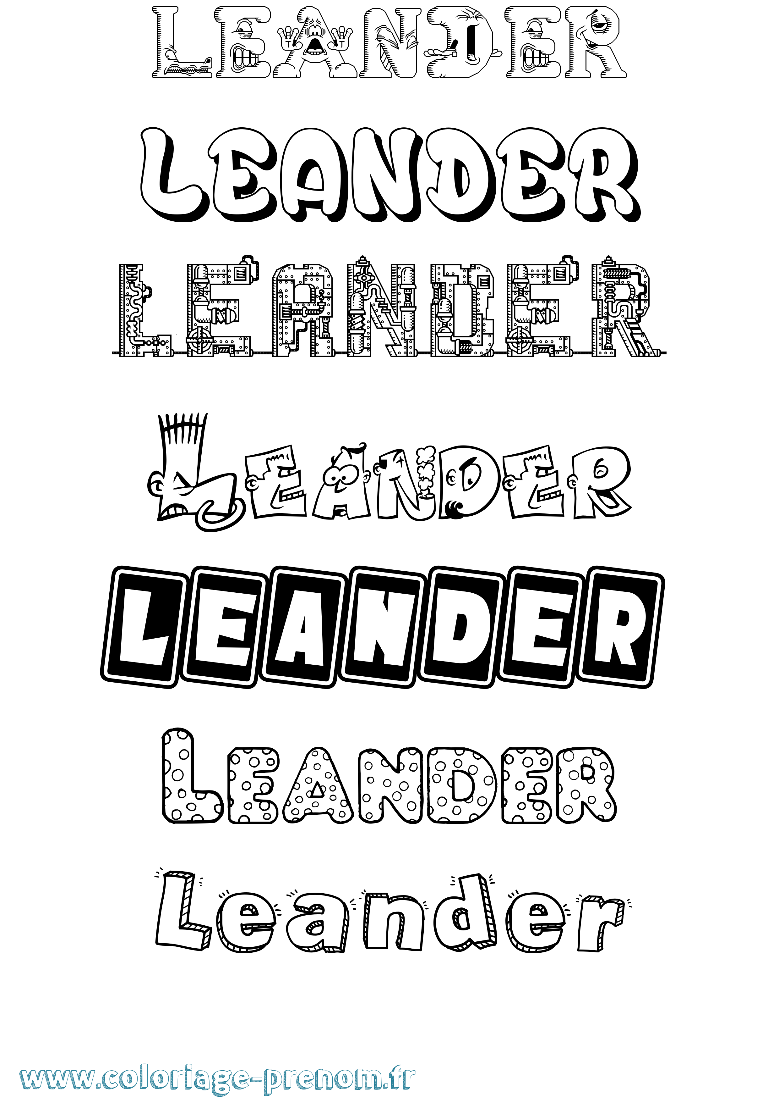 Coloriage prénom Leander Fun