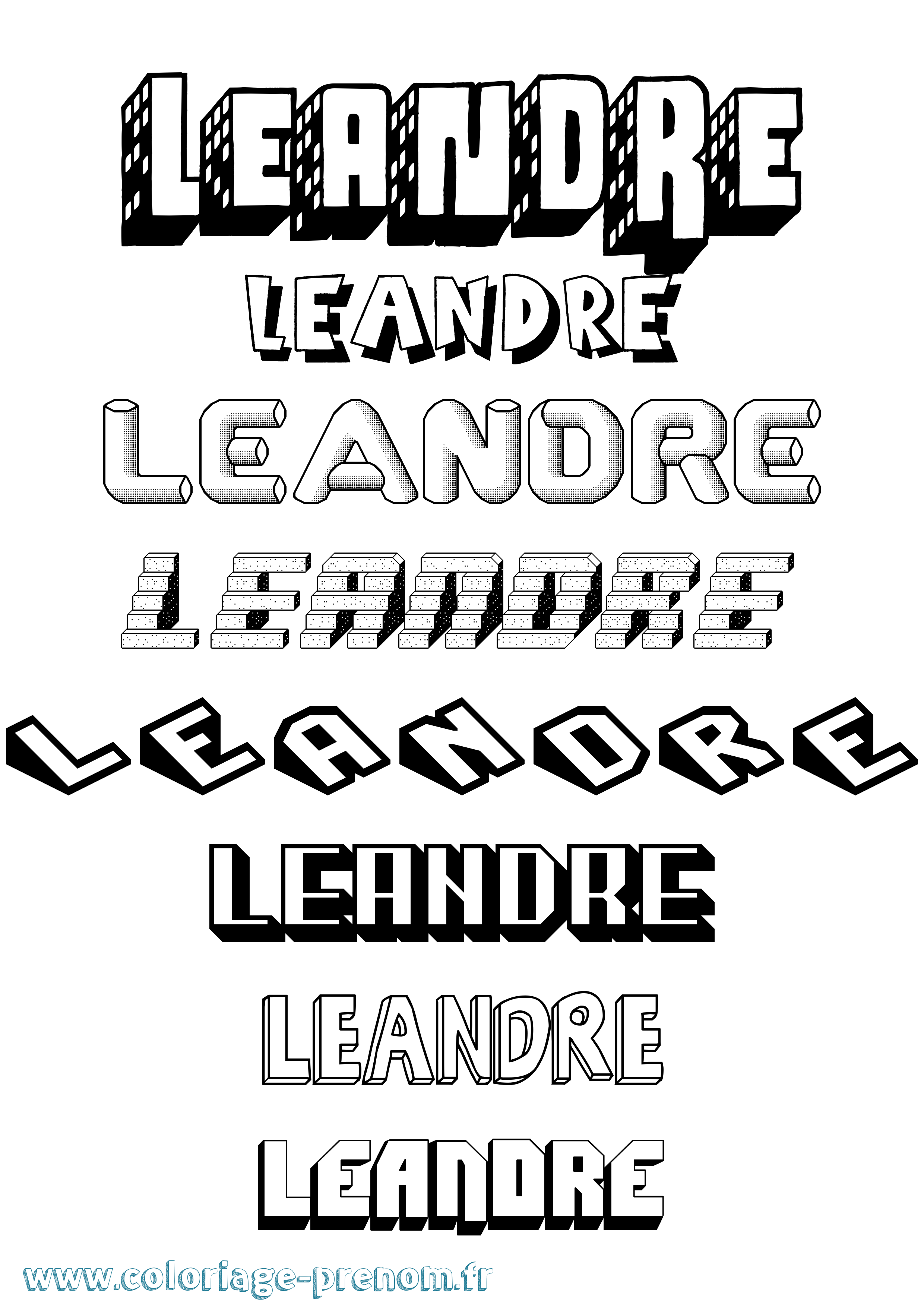 Coloriage Leandre Effet 3D Coloriage prénom Leandre Effet 3D