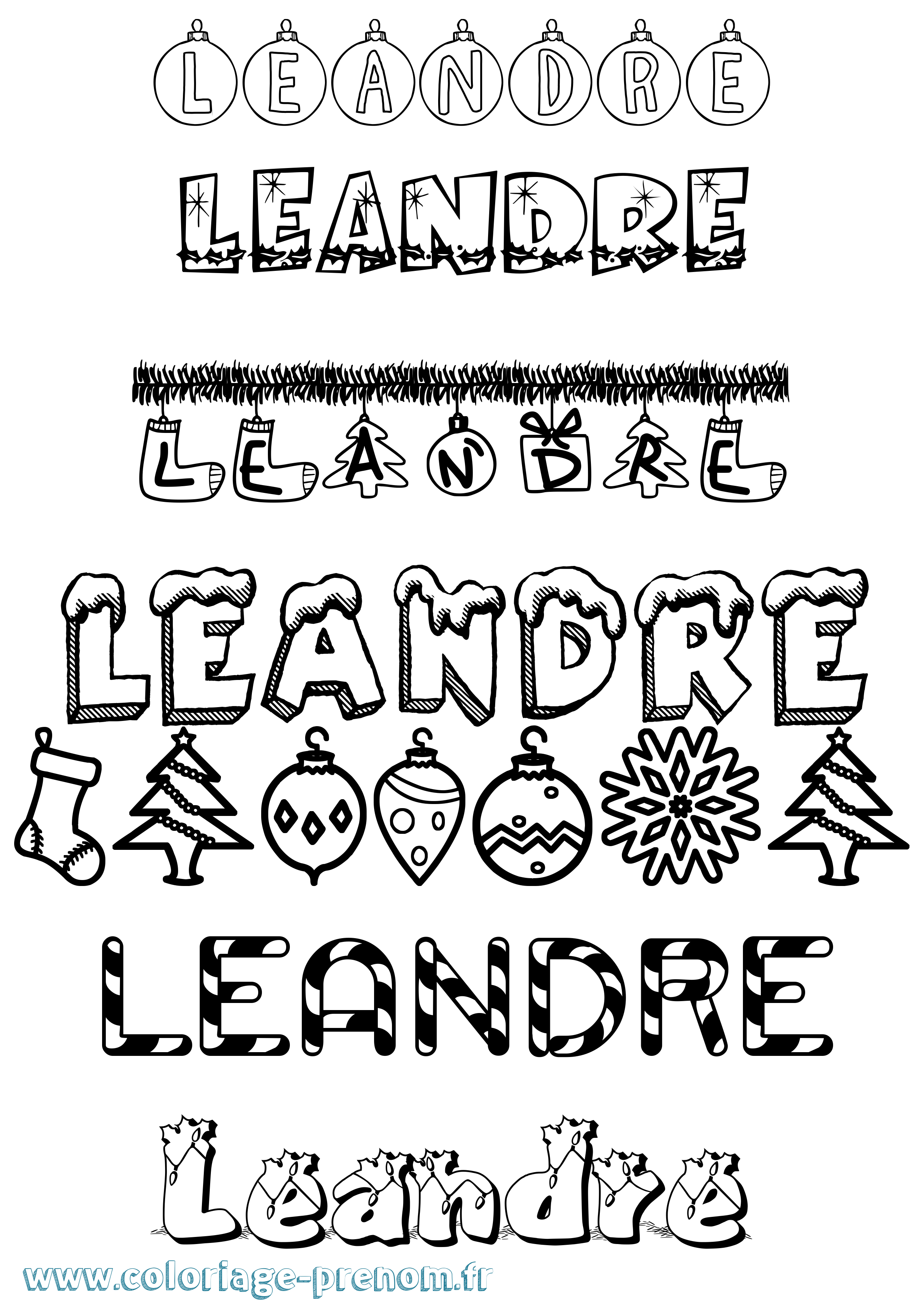 Coloriage Leandre Noël Coloriage prénom Leandre Noël