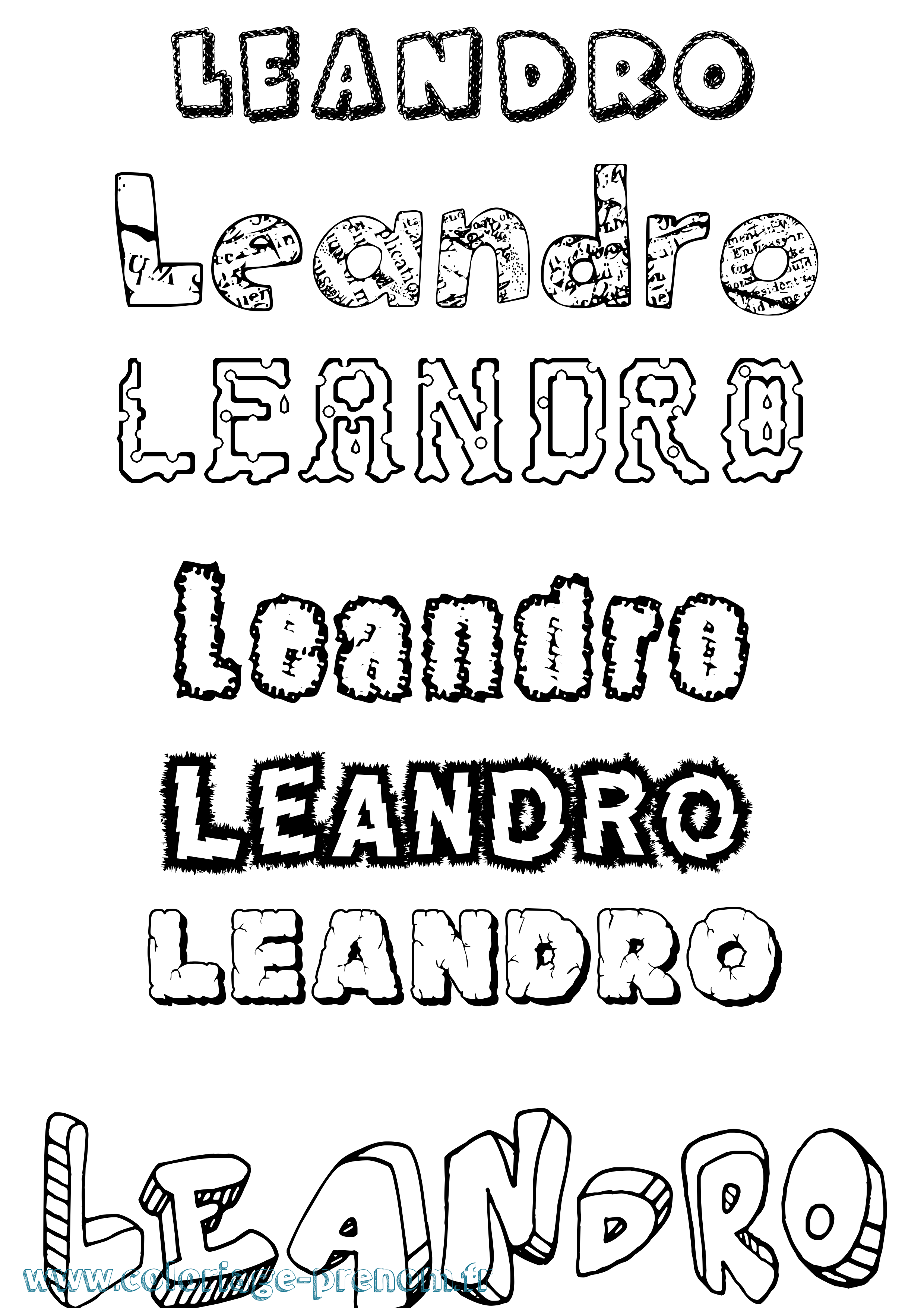 Coloriage prénom Leandro Destructuré