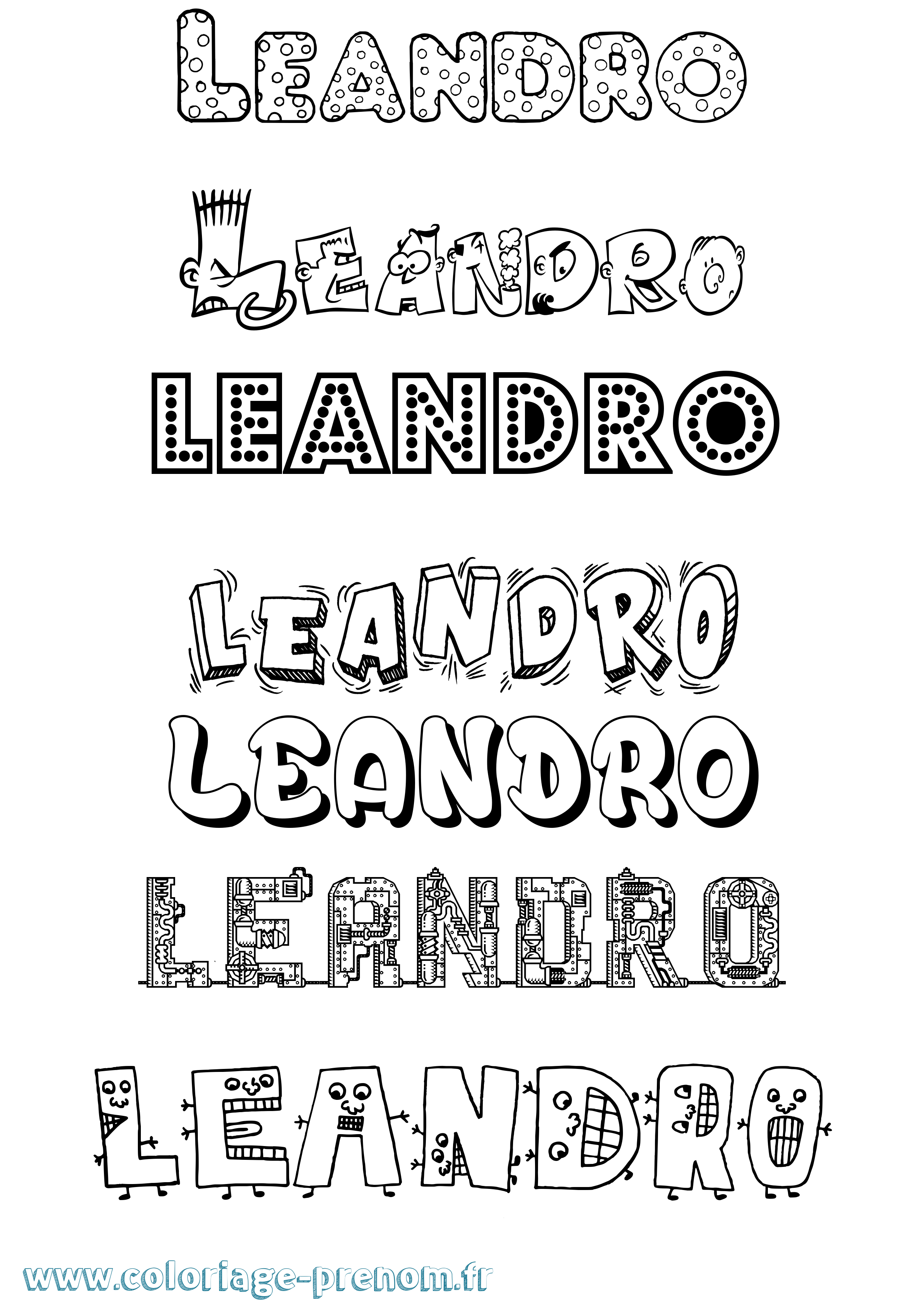 Coloriage prénom Leandro Fun