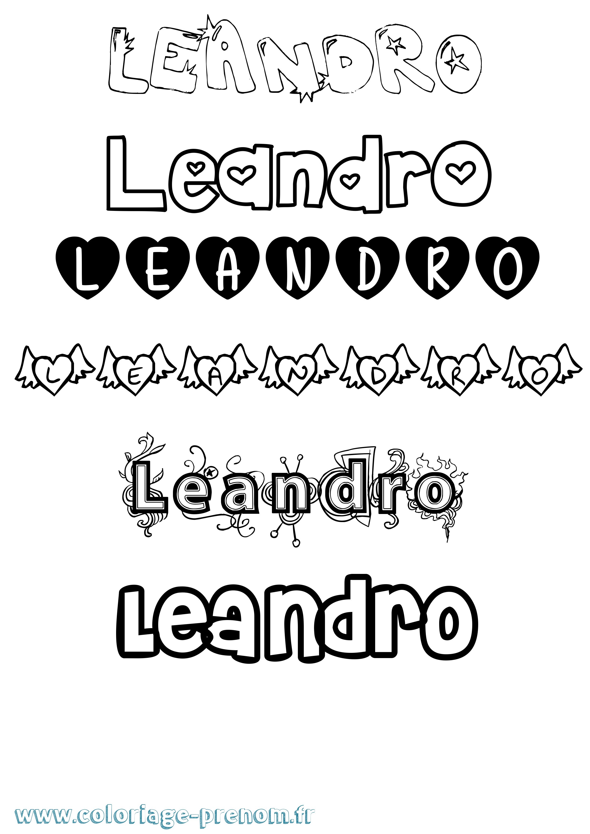 Coloriage prénom Leandro Girly