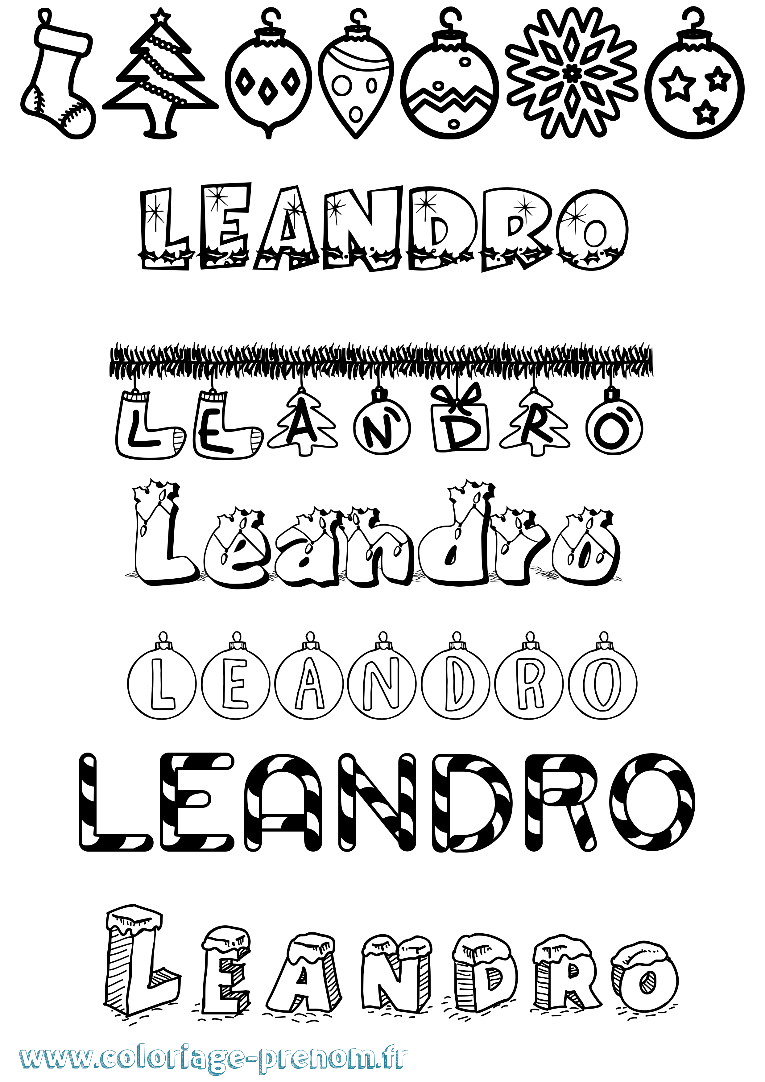 Coloriage prénom Leandro Noël