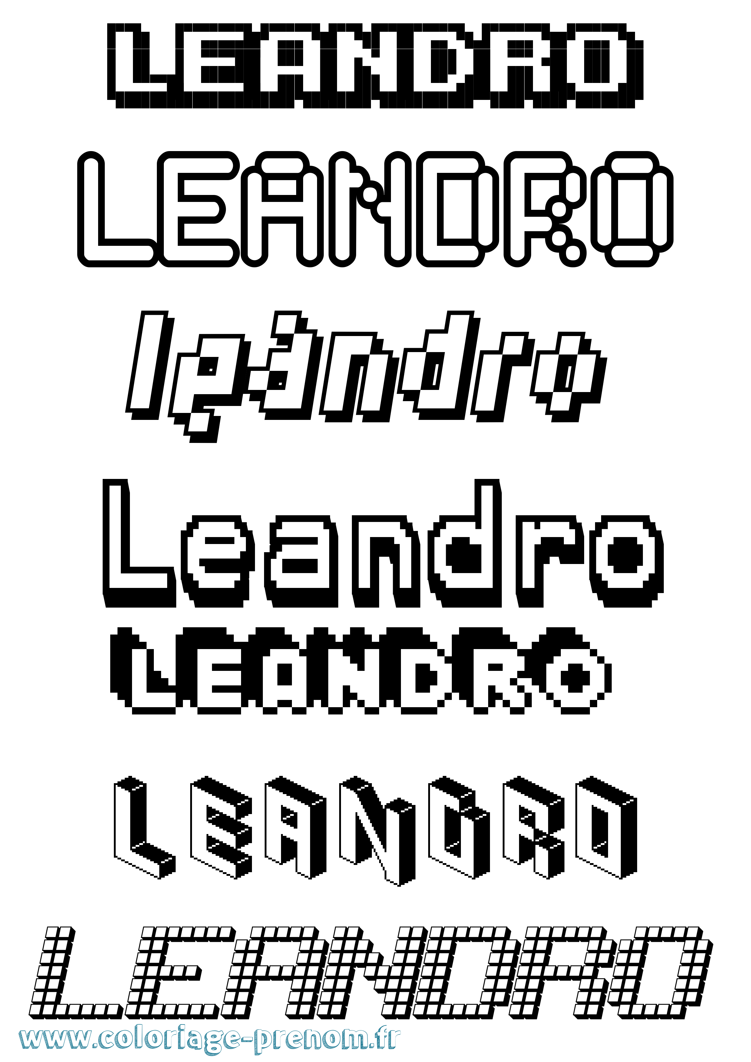 Coloriage prénom Leandro Pixel