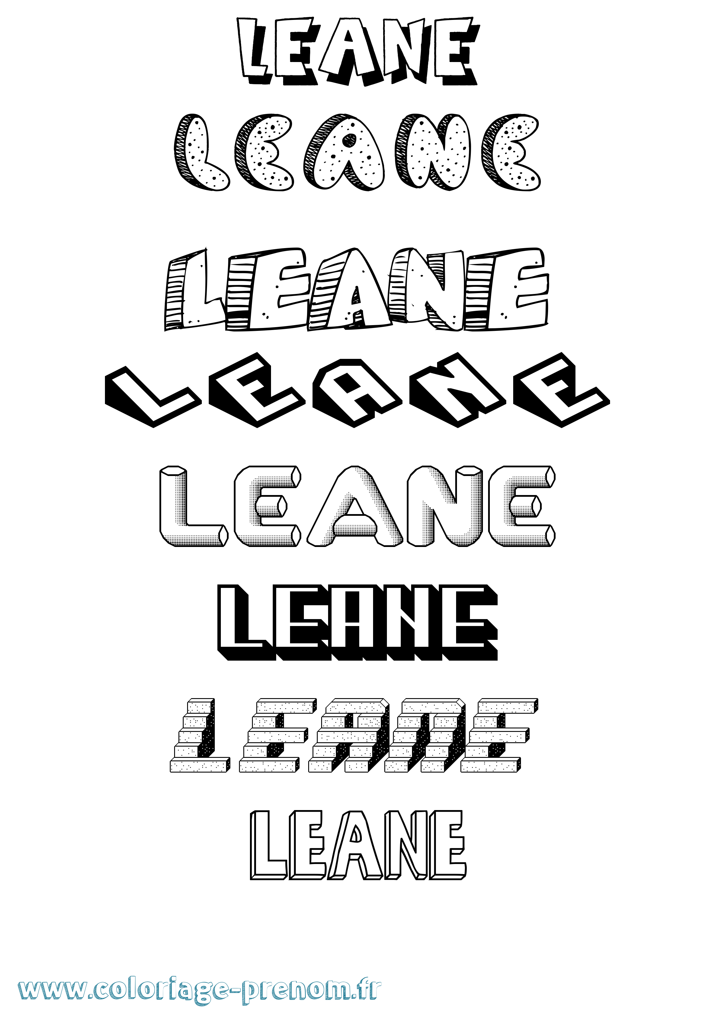 Coloriage Leane Effet 3D Coloriage prénom Leane Effet 3D