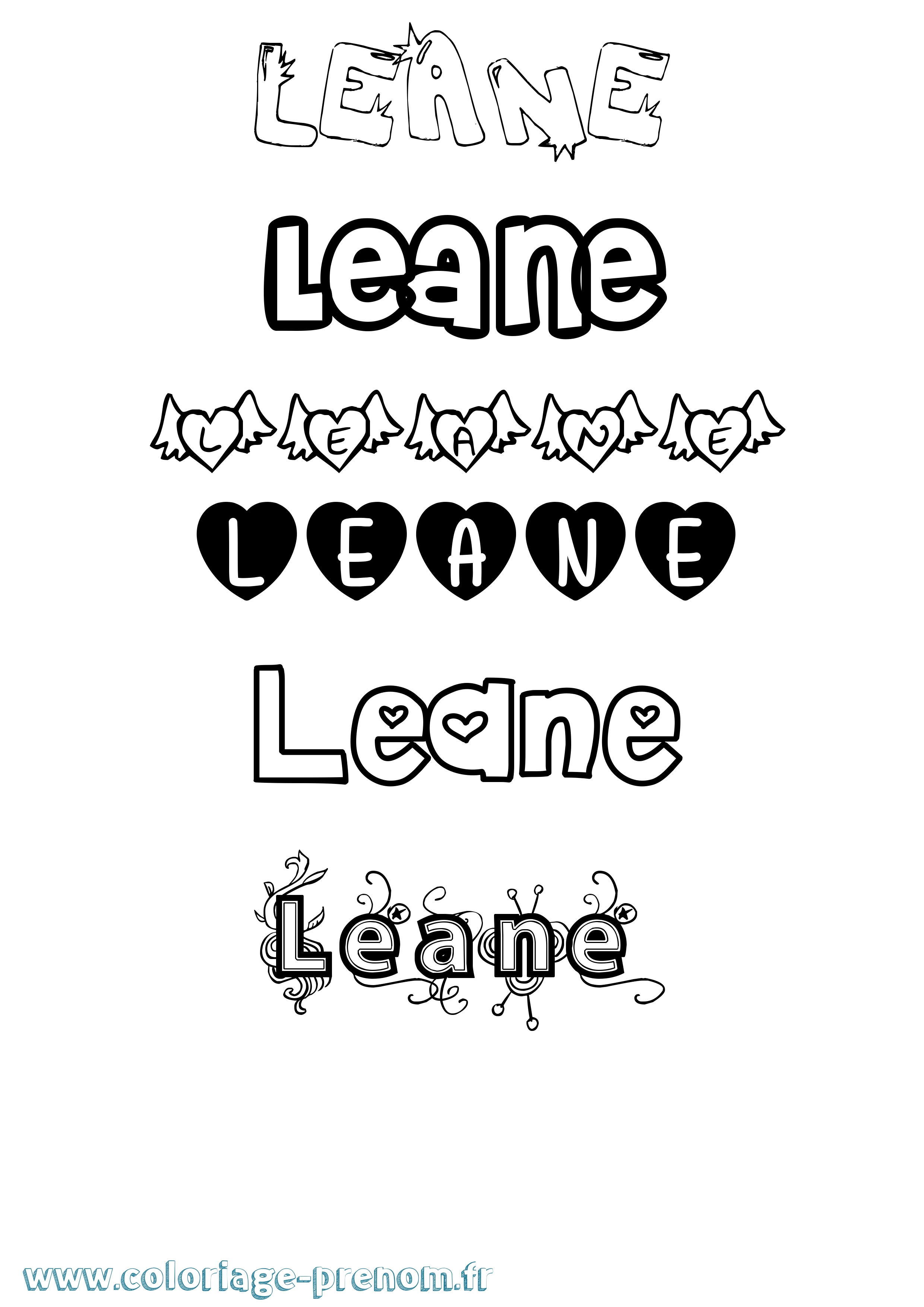 Coloriage prénom Leane Girly