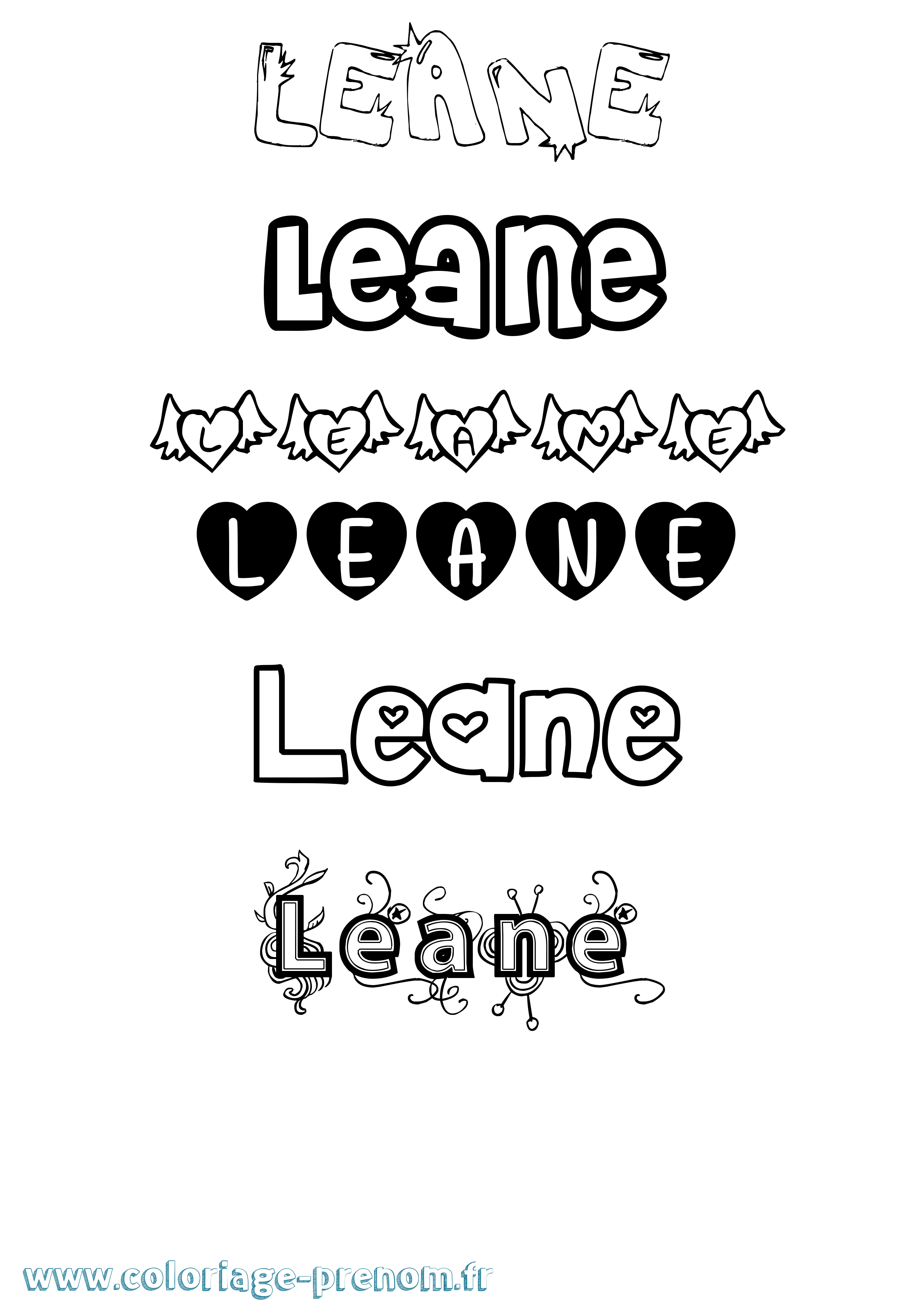 Coloriage Leane Girly Coloriage prénom Leane Girly