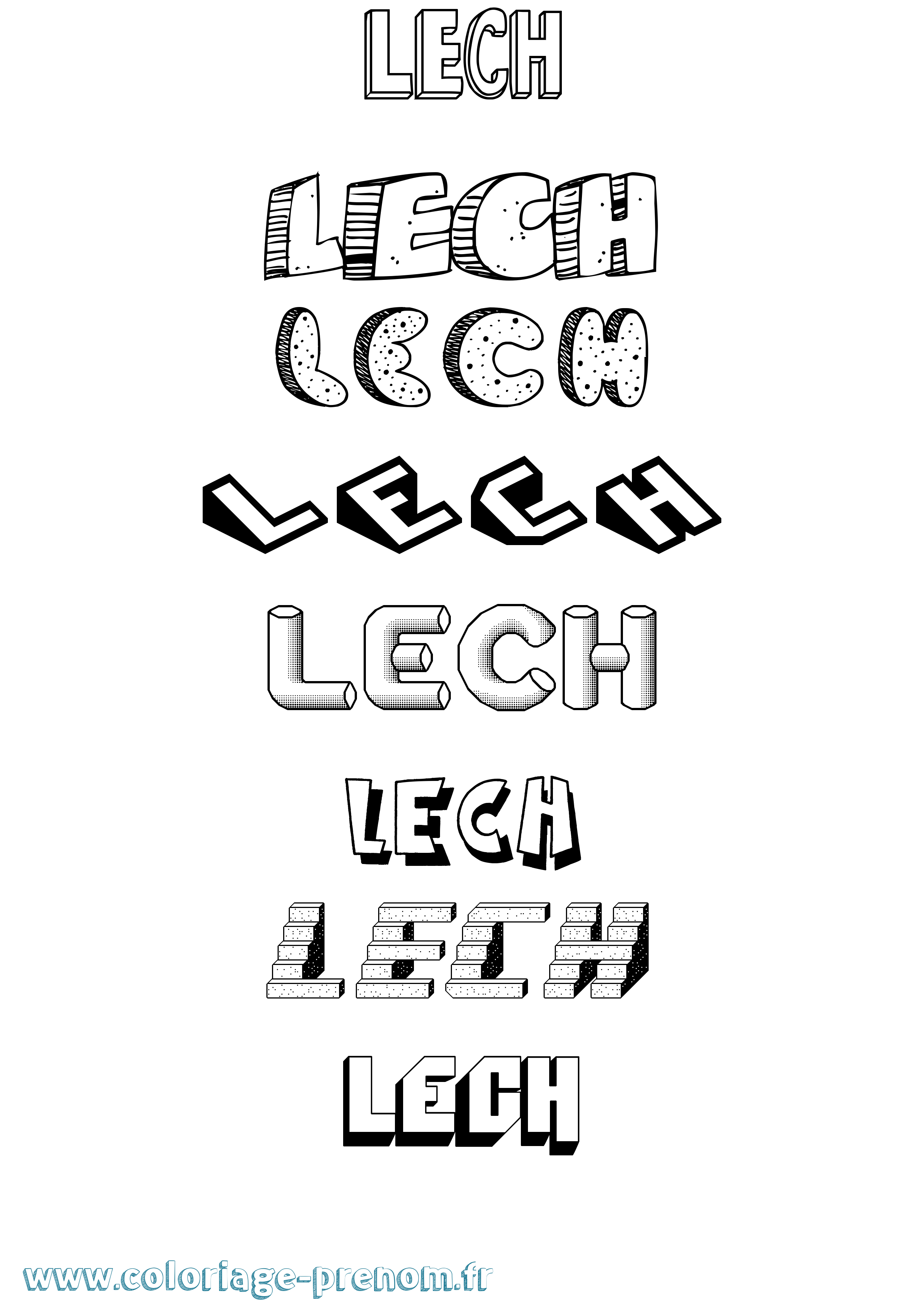 Coloriage Lech Effet 3D Coloriage prénom Lech Effet 3D