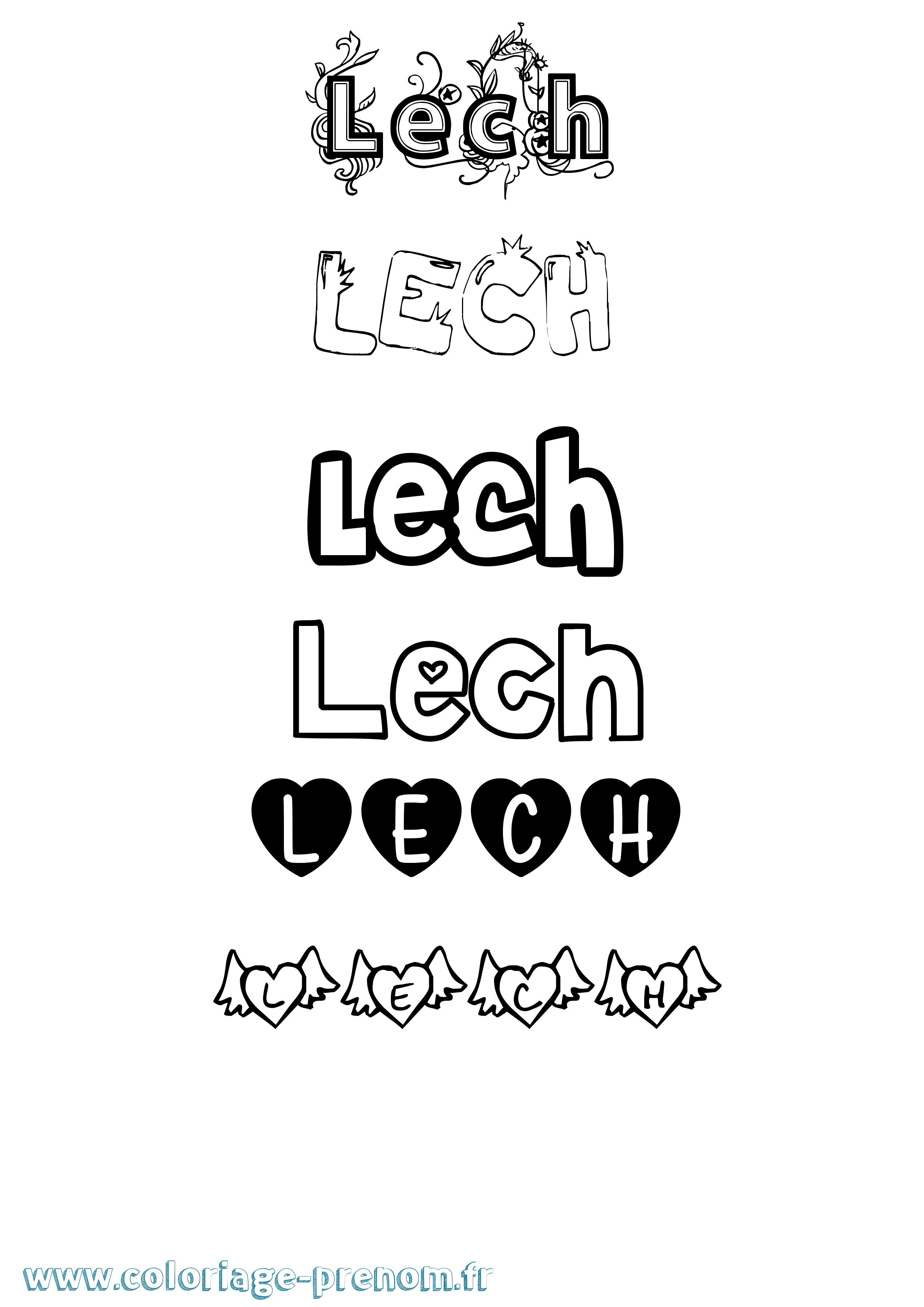 Coloriage Lech Girly Coloriage prénom Lech Girly