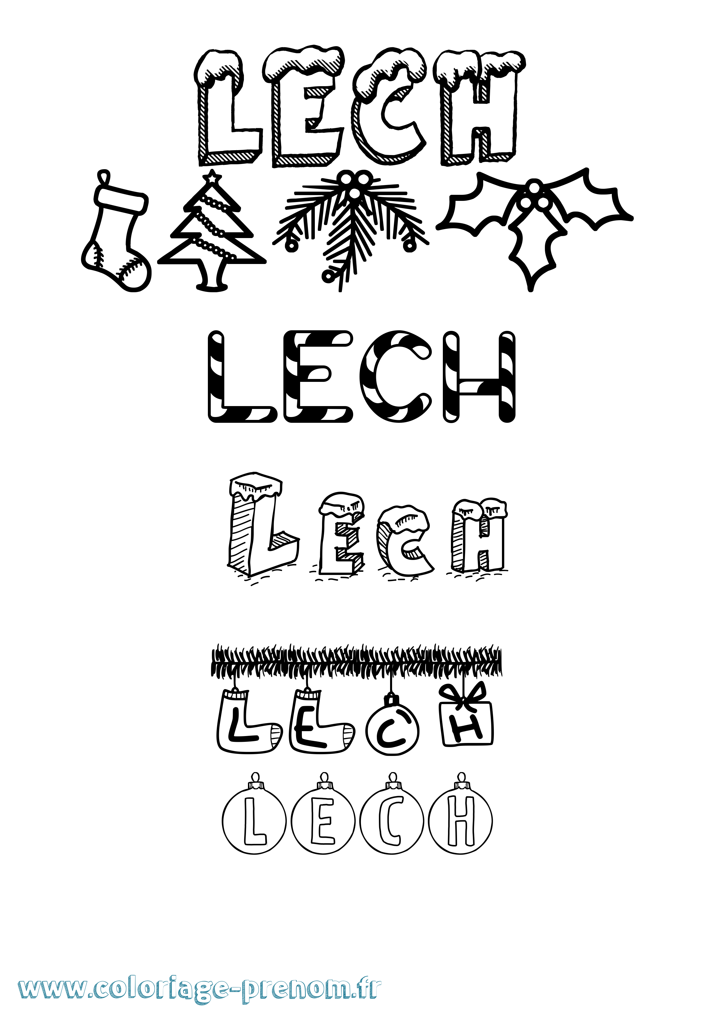 Coloriage Lech Noël Coloriage prénom Lech Noël