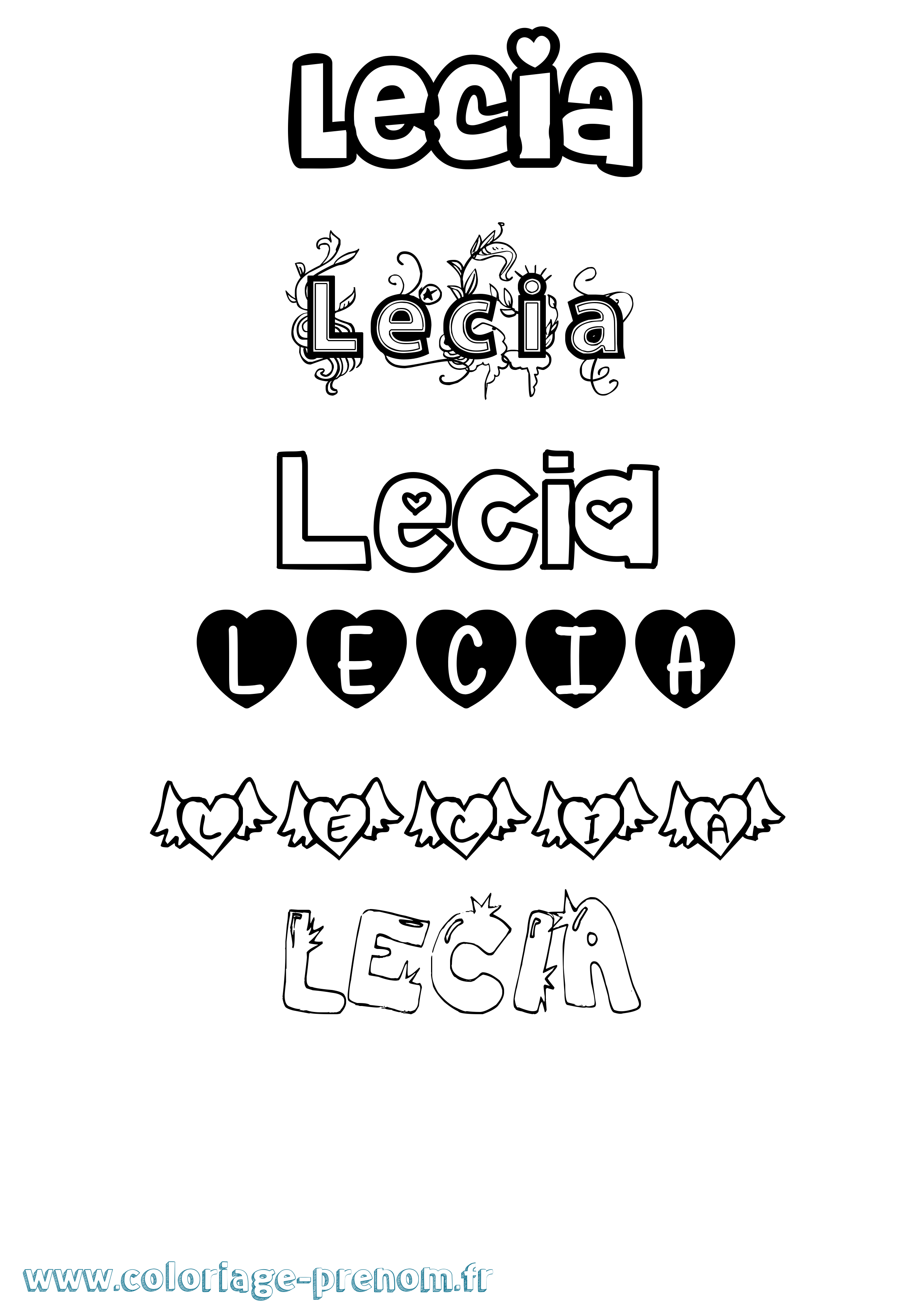 Coloriage prénom Lecia Girly