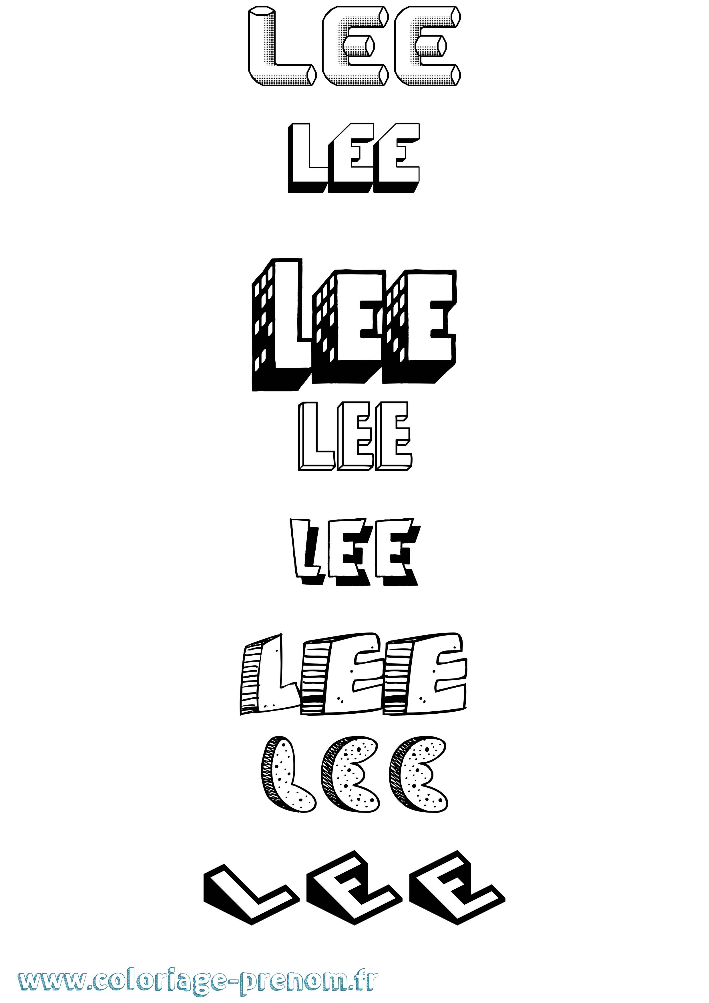 Coloriage Lee Effet 3D Coloriage prénom Lee Effet 3D