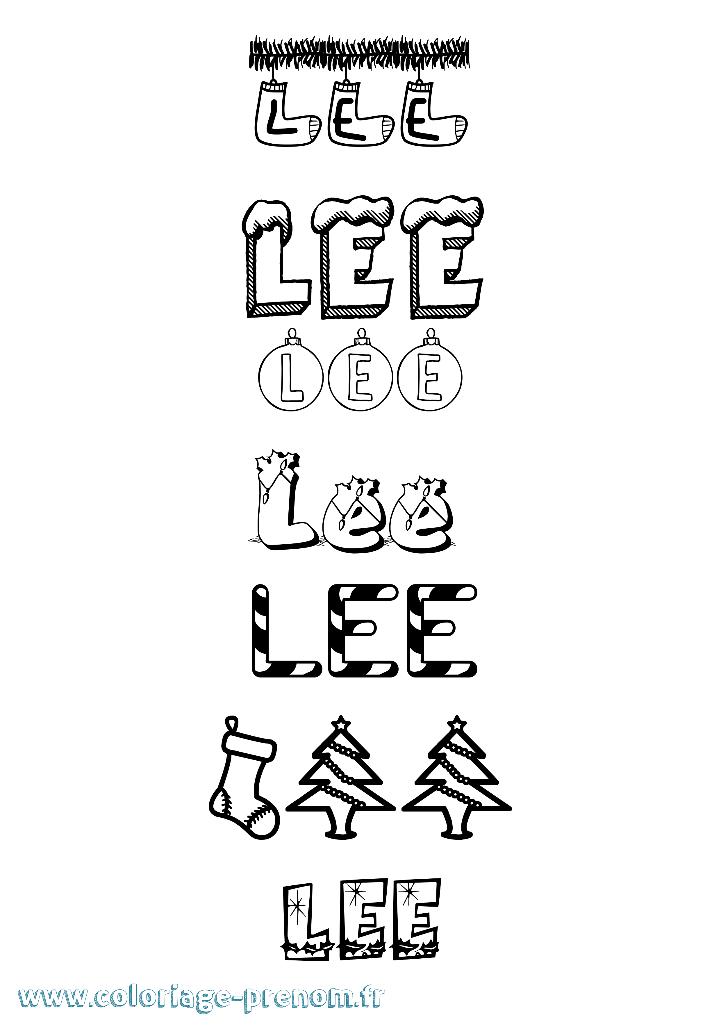Coloriage Lee Noël Coloriage prénom Lee Noël