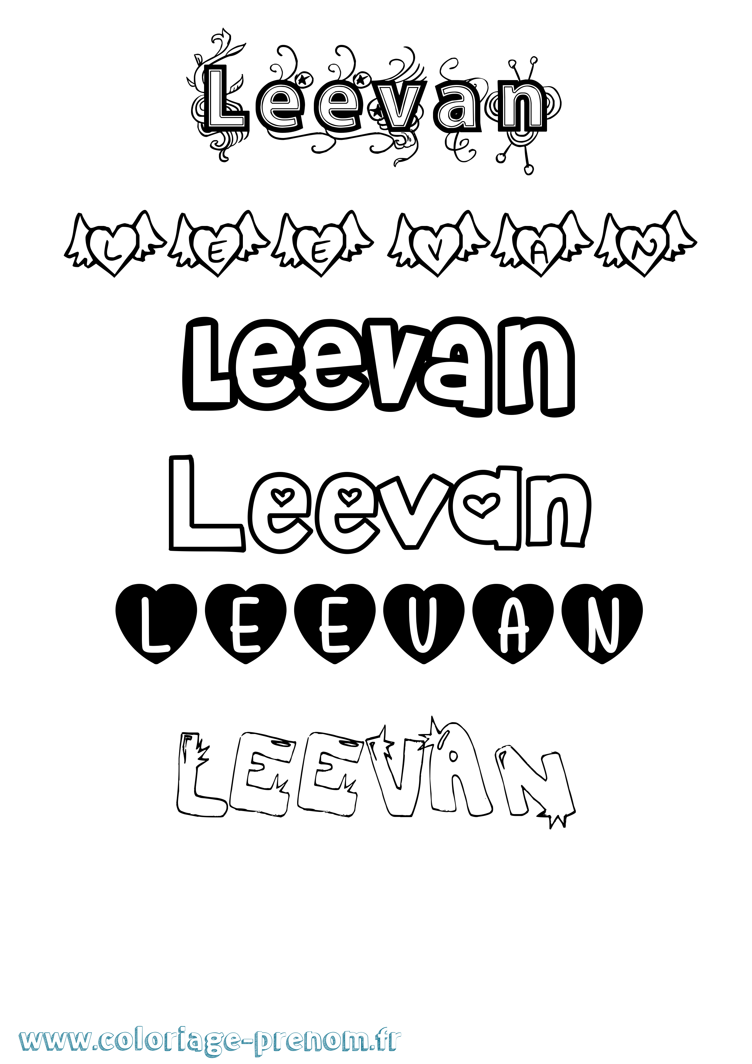 Coloriage prénom Leevan Girly