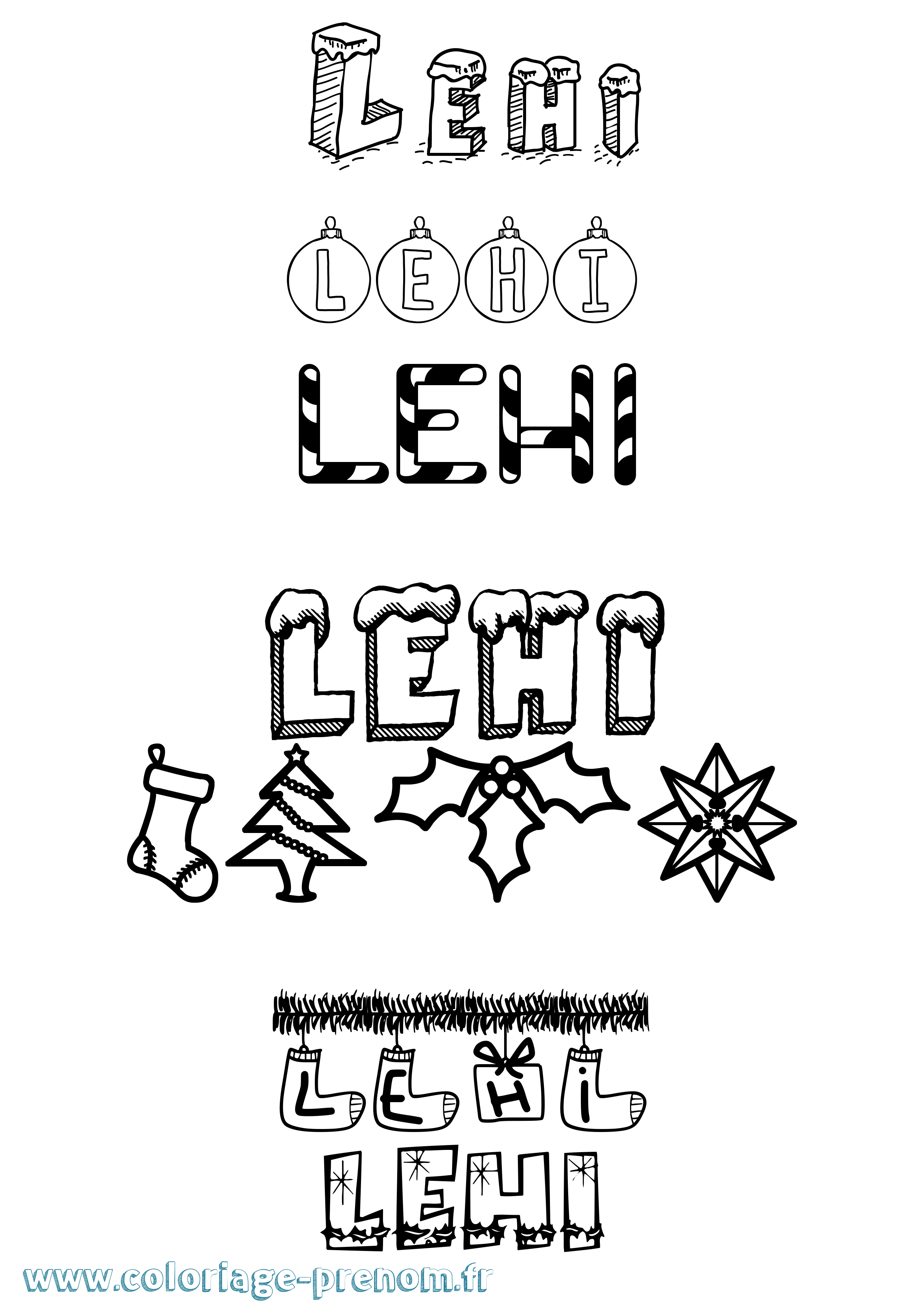 Coloriage Lehi Noël Coloriage prénom Lehi Noël