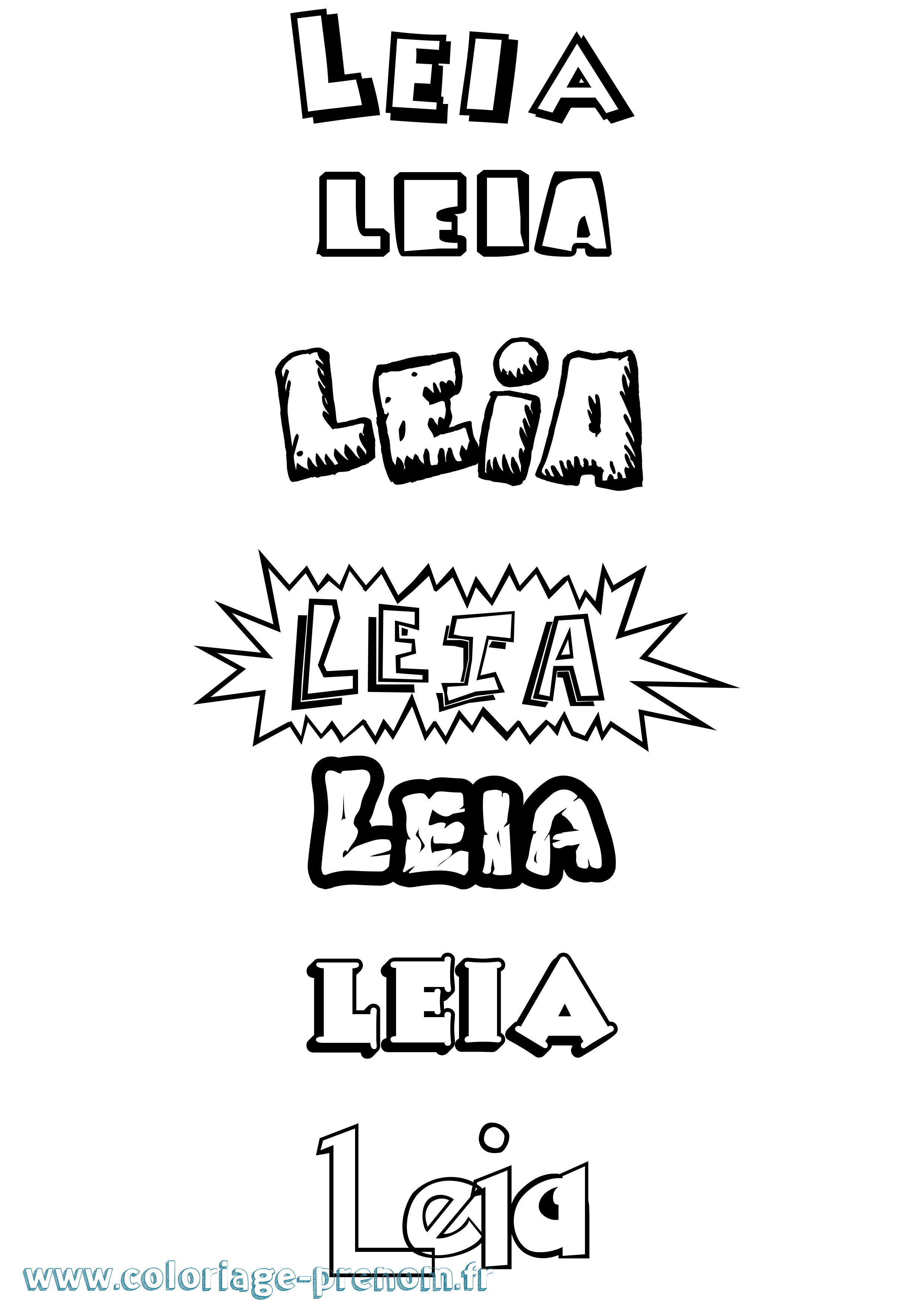 Coloriage prénom Leia Dessin Animé