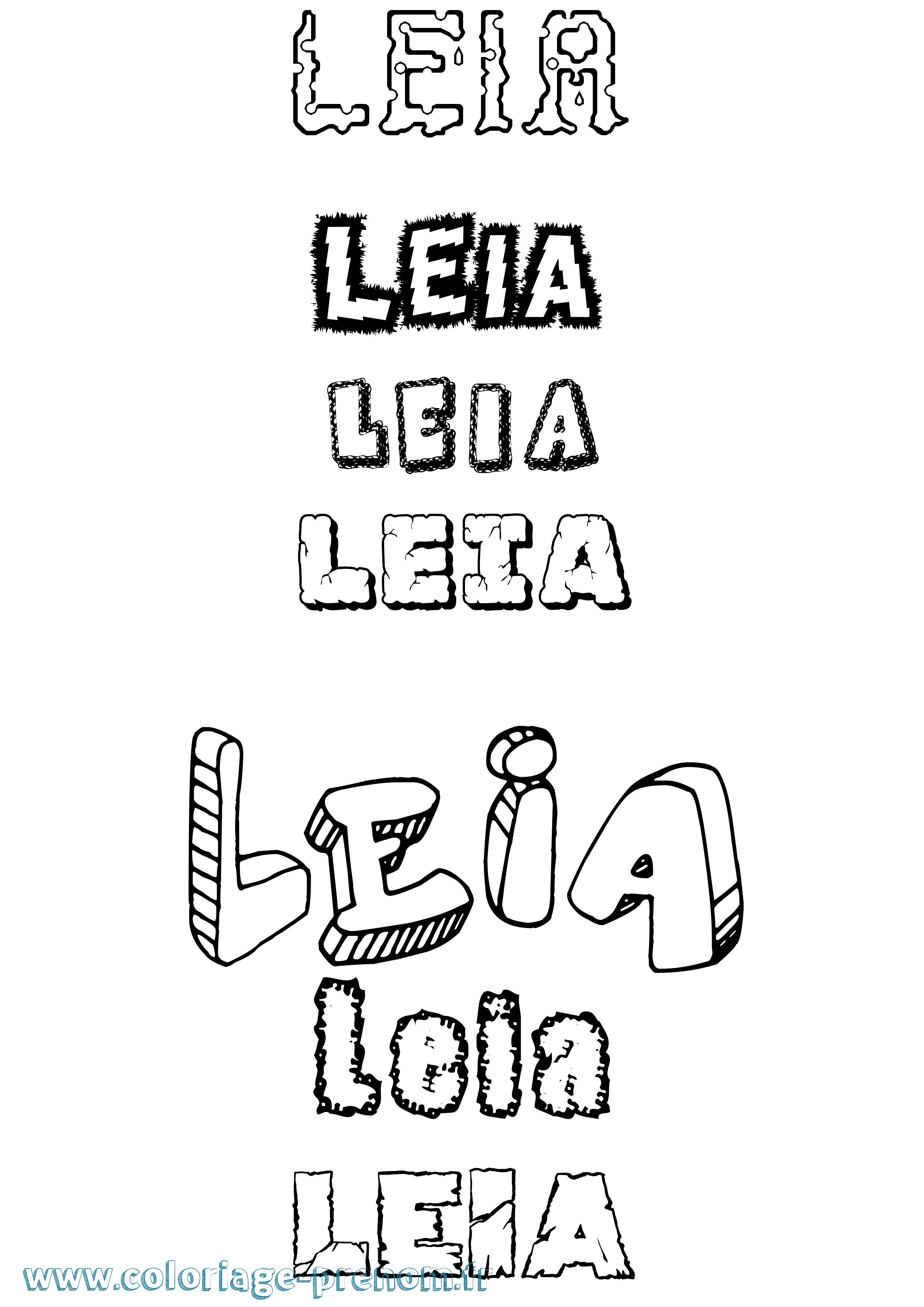 Coloriage prénom Leia Destructuré