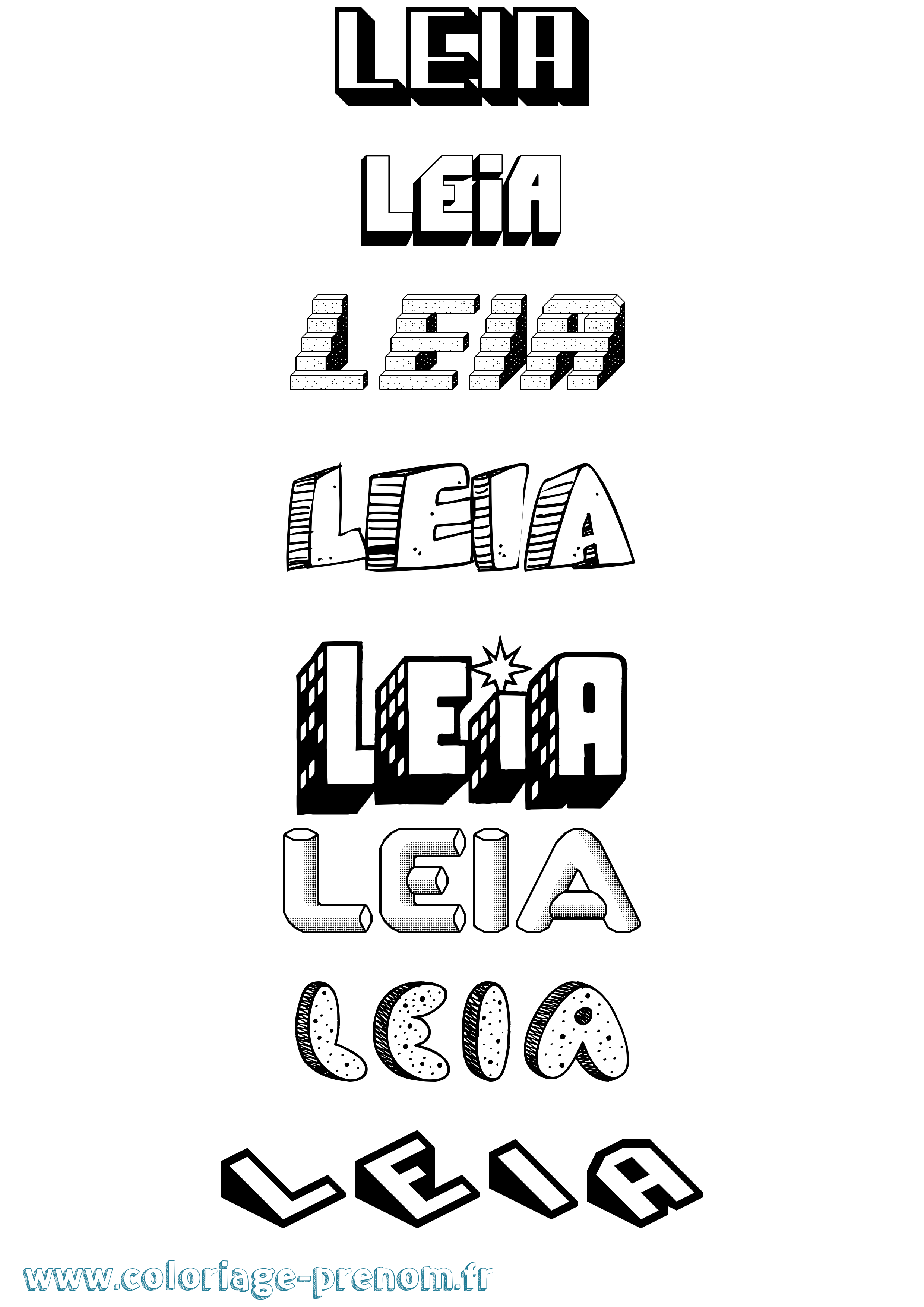 Coloriage prénom Leia Effet 3D