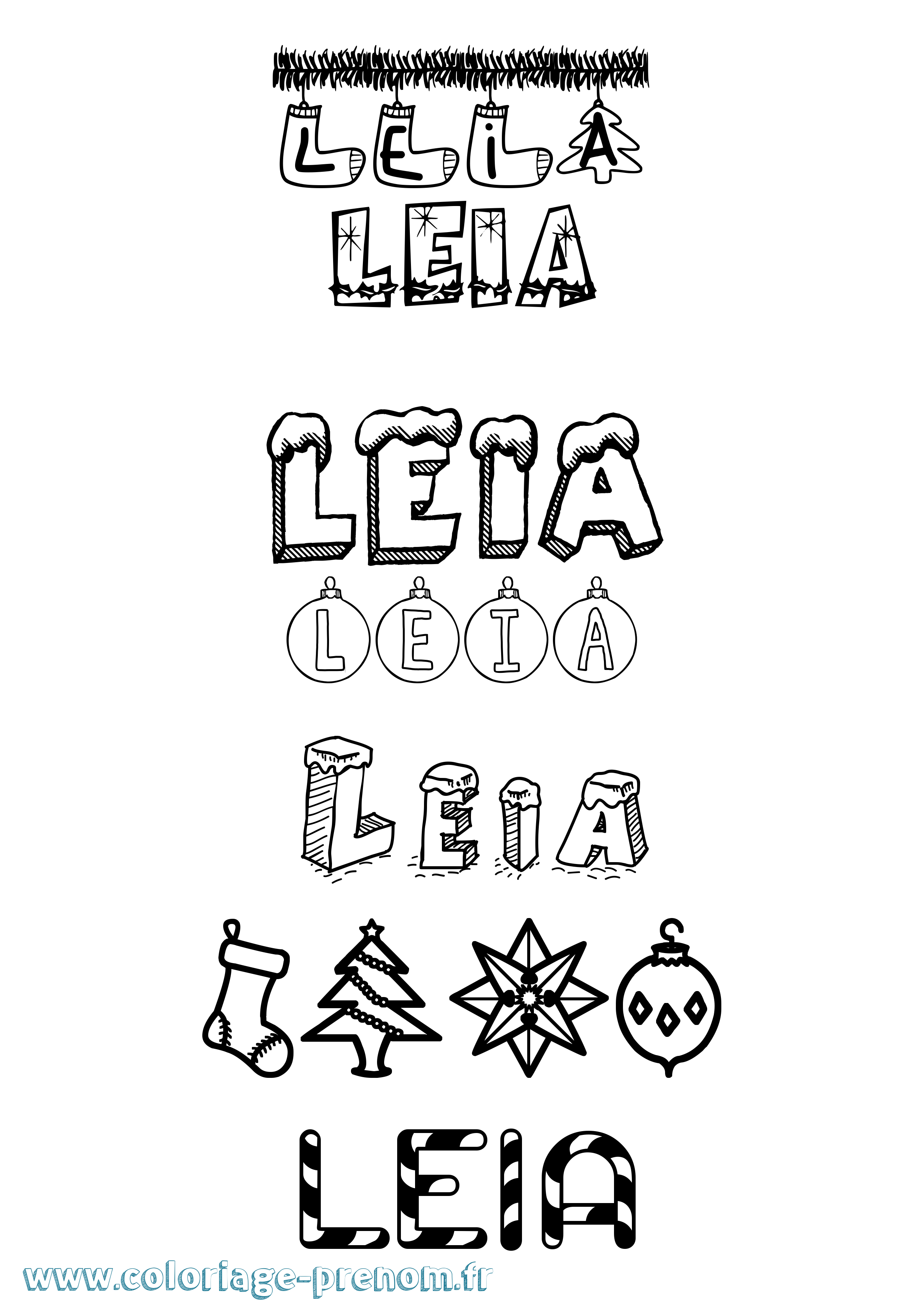 Coloriage prénom Leia Noël