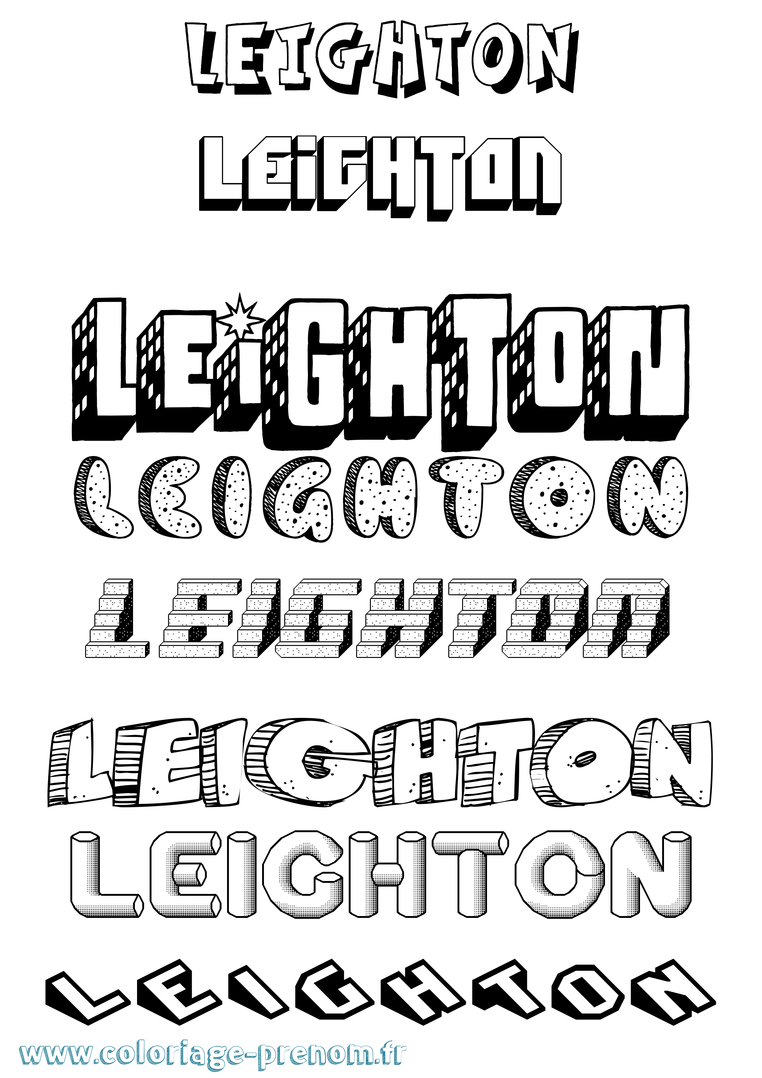 Coloriage Leighton Effet 3D Coloriage prénom Leighton Effet 3D