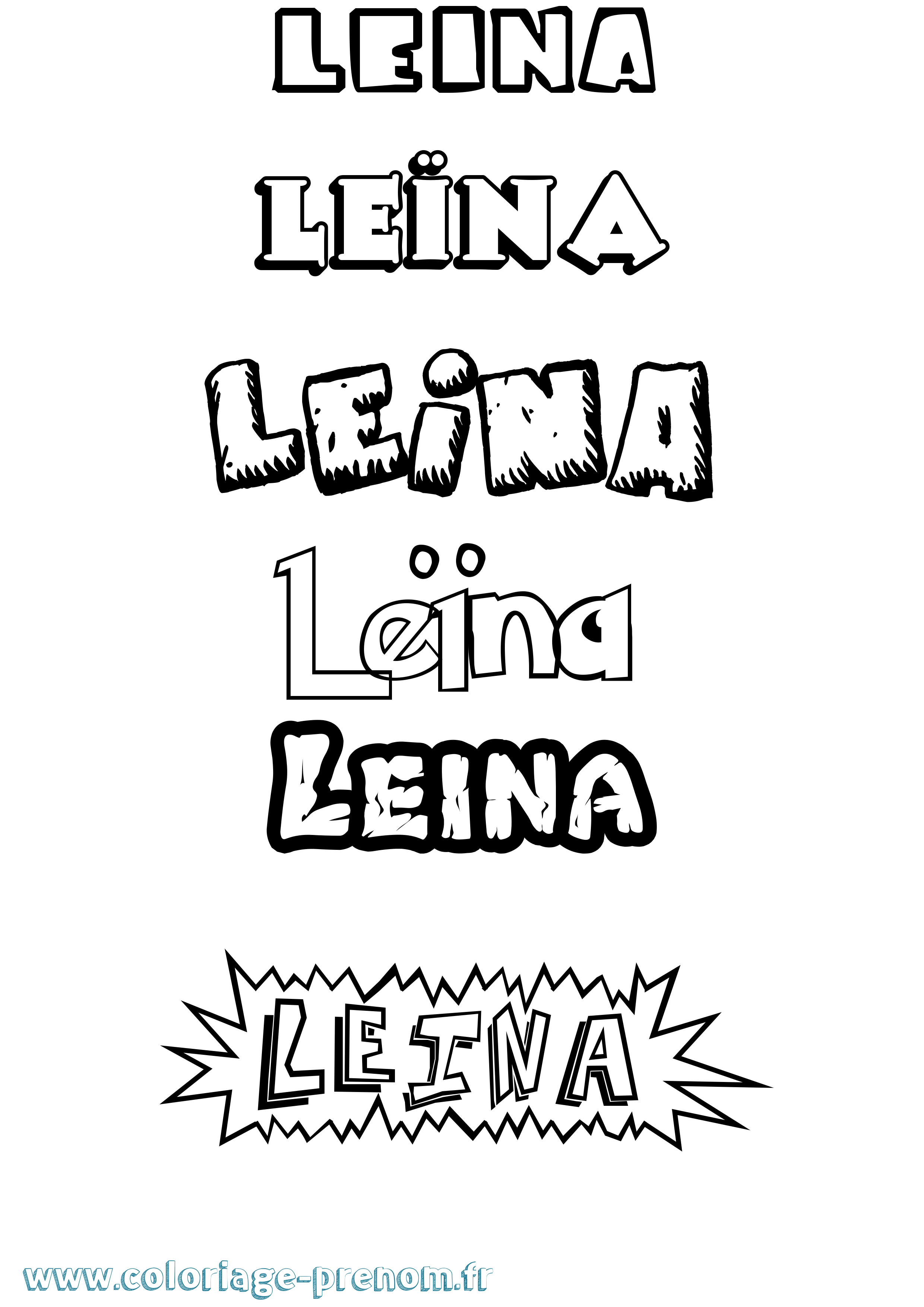 Coloriage Leïna Dessin Animé Coloriage prénom Leïna Dessin Animé