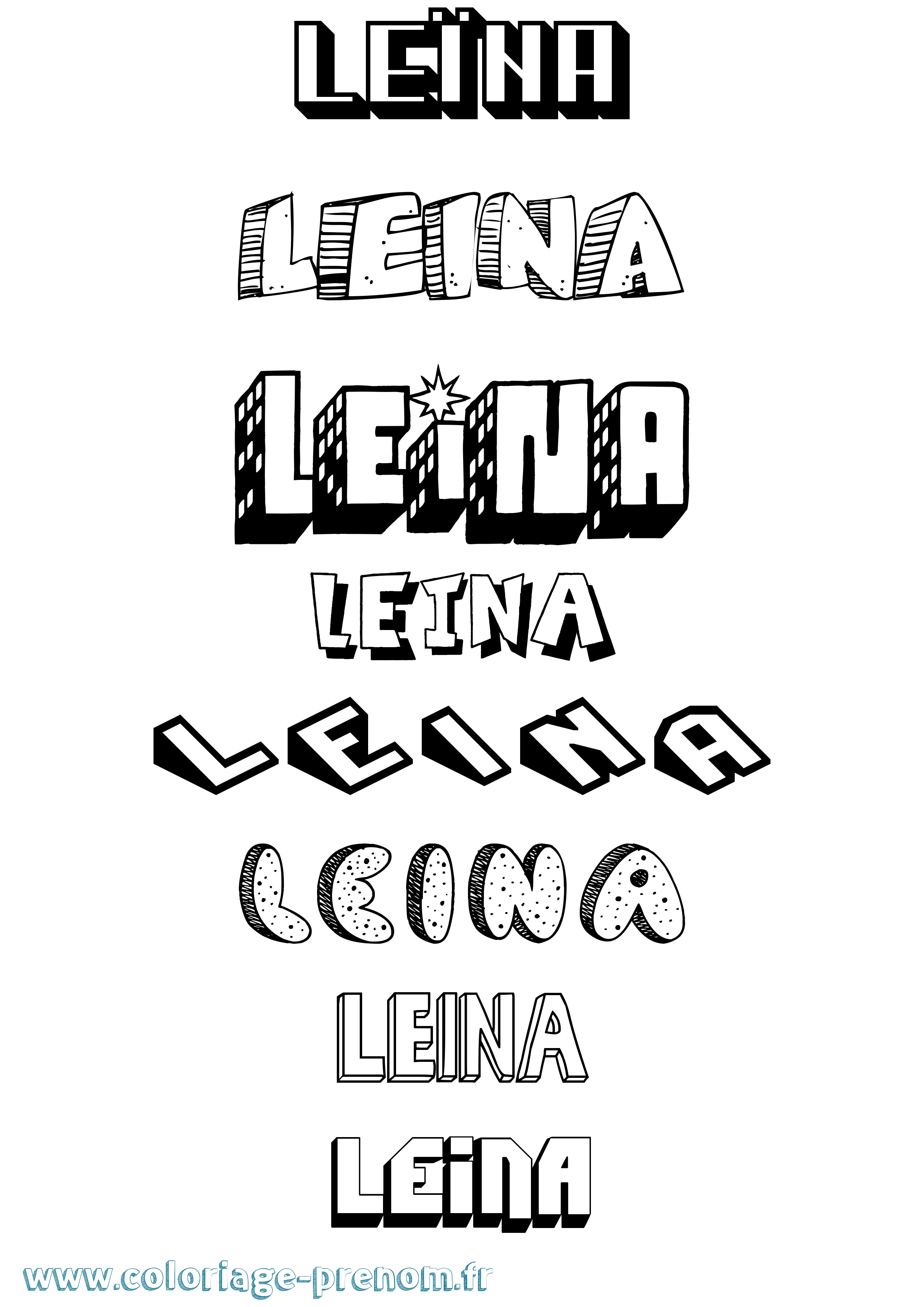 Coloriage Leïna Effet 3D Coloriage prénom Leïna Effet 3D