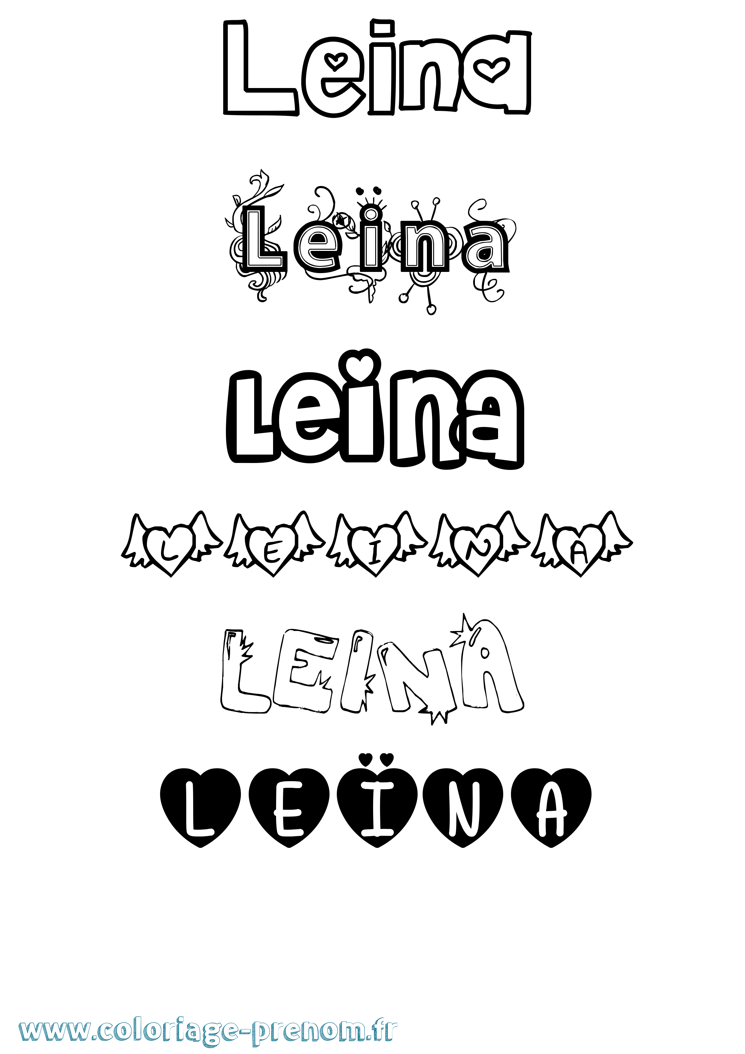Coloriage Leïna Girly Coloriage prénom Leïna Girly