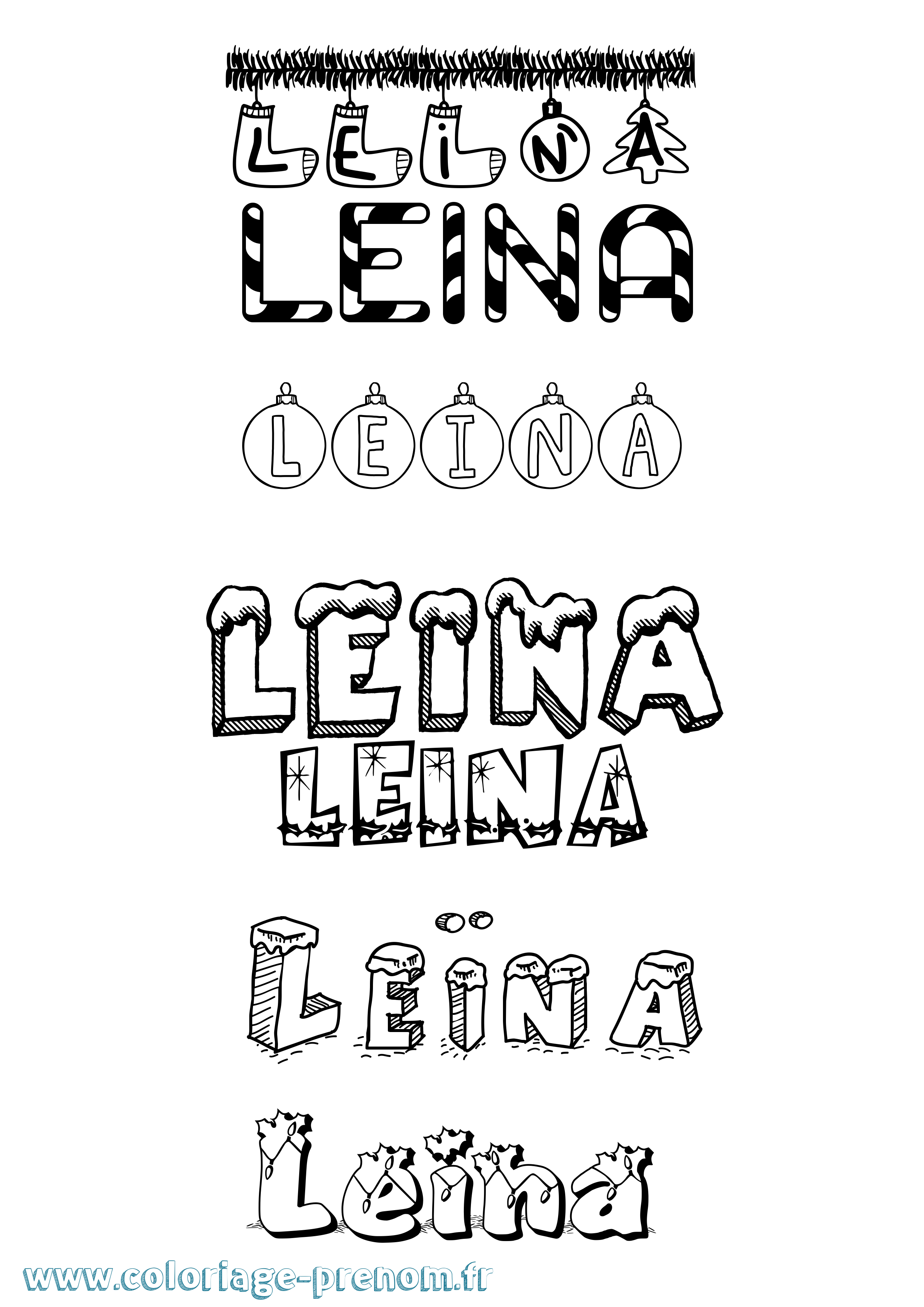 Coloriage Leïna Noël Coloriage prénom Leïna Noël