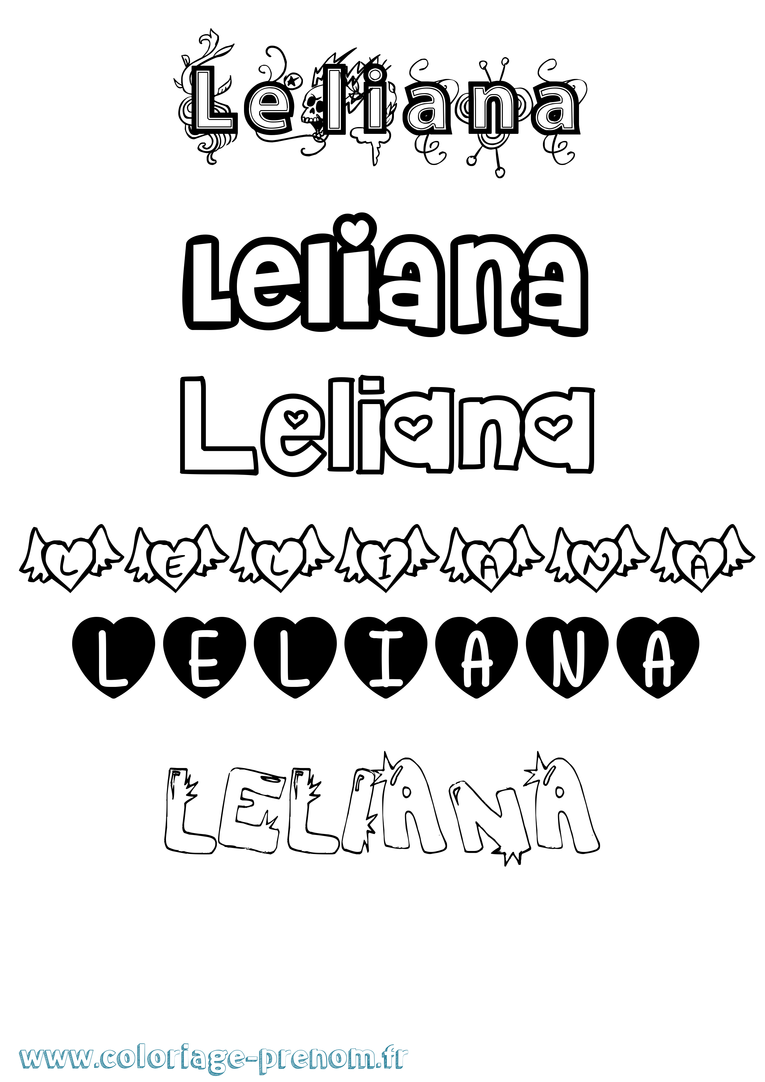 Coloriage prénom Leliana Girly