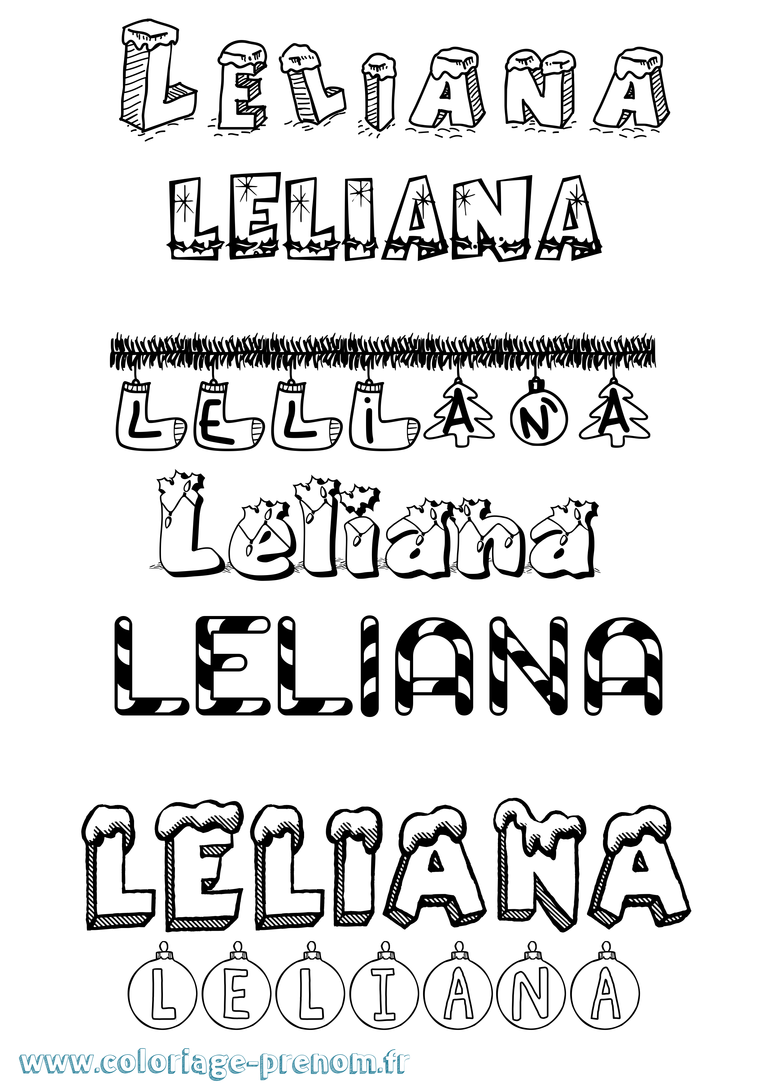 Coloriage prénom Leliana Noël