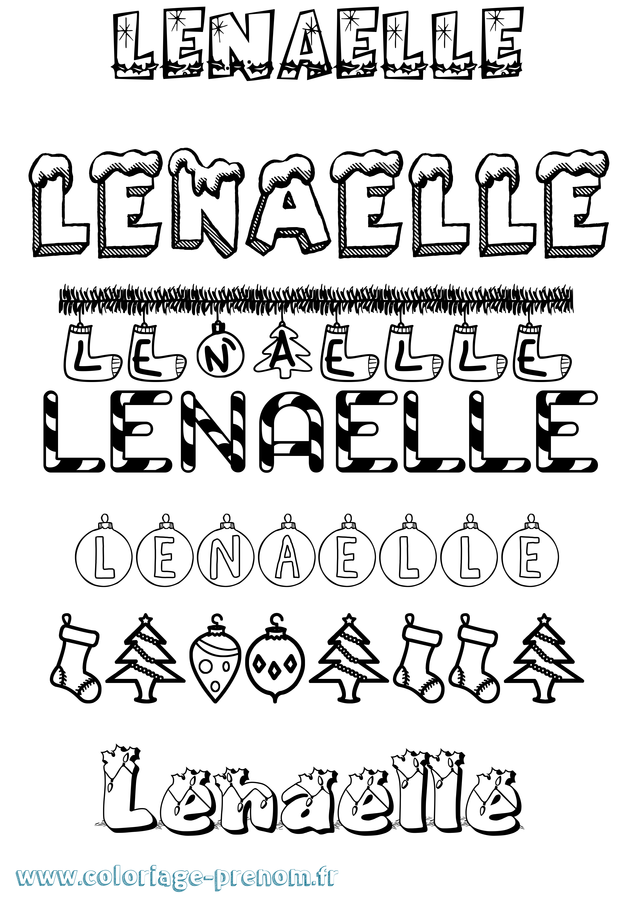 Coloriage Lenaelle Noël Coloriage prénom Lenaelle Noël