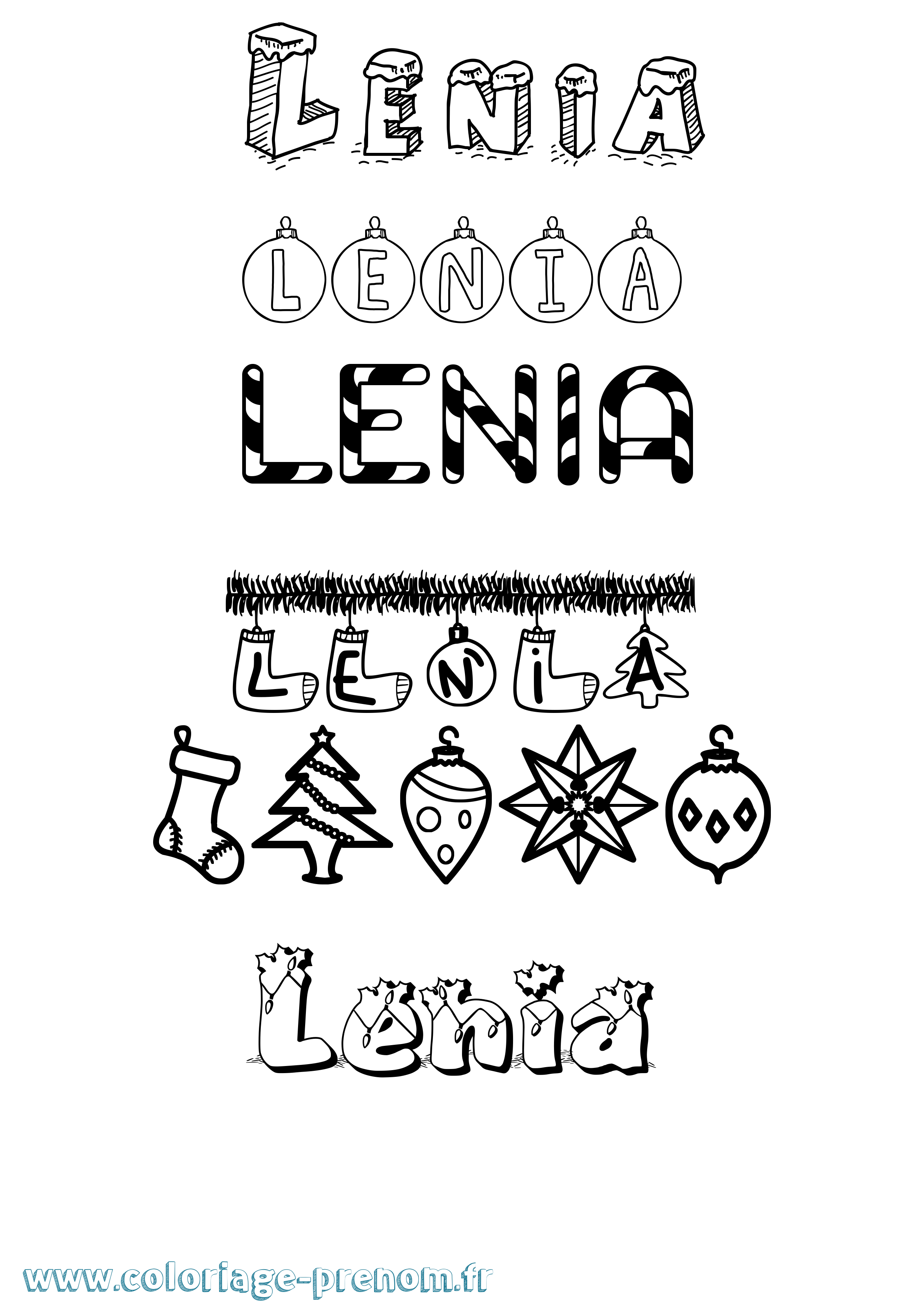 Coloriage prénom Lenia Noël
