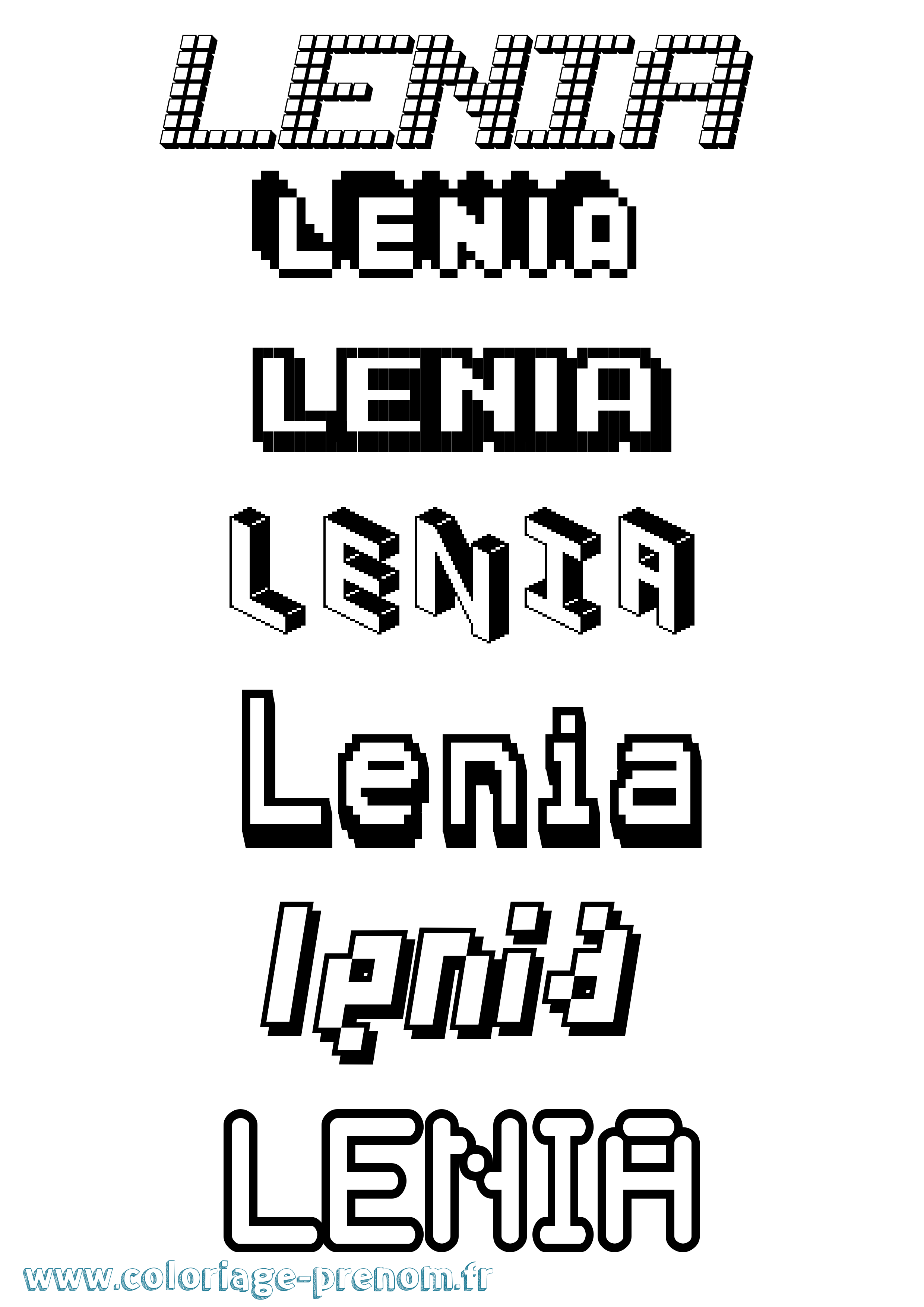 Coloriage prénom Lenia Pixel
