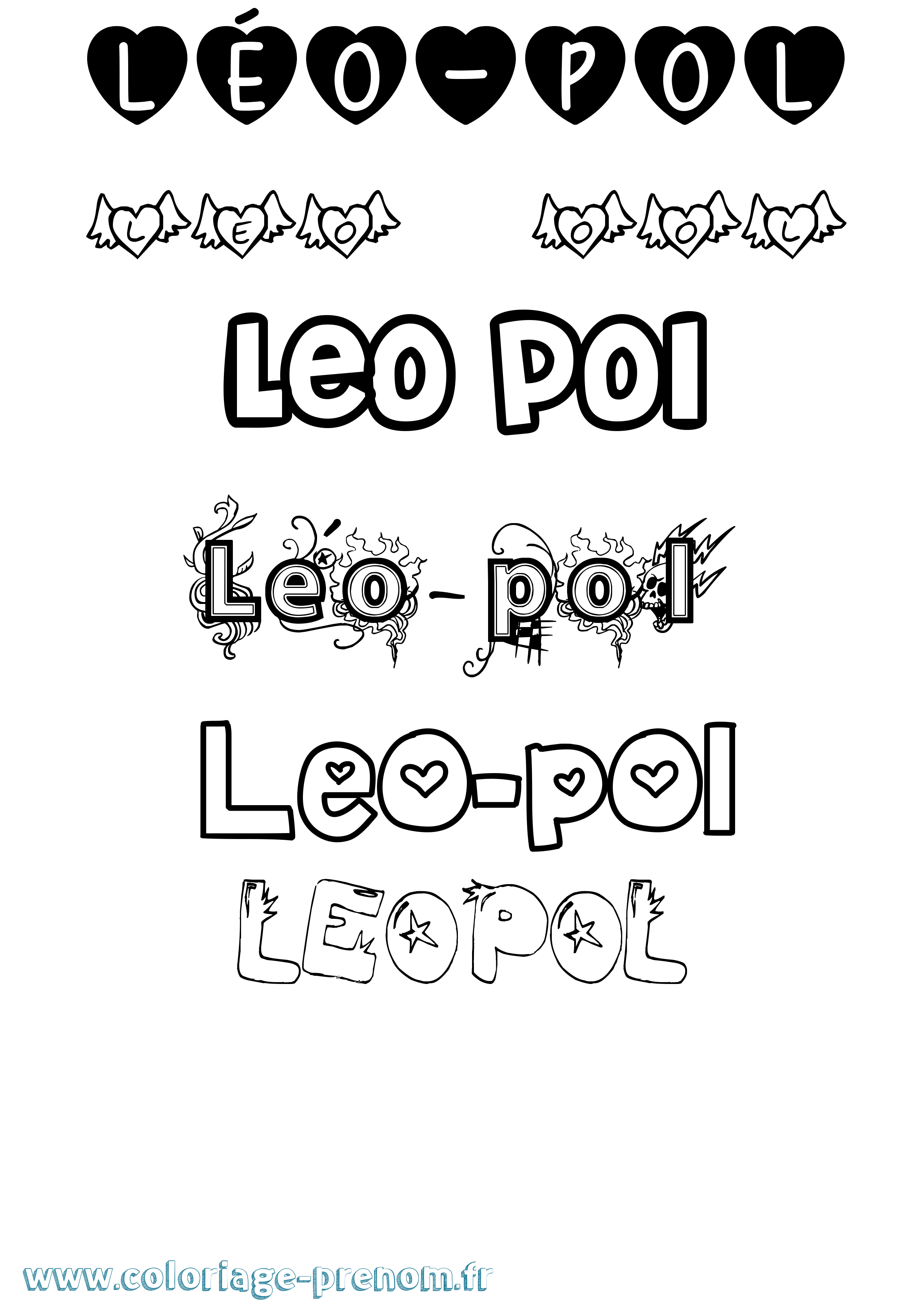 Coloriage prénom Léo-Pol Girly