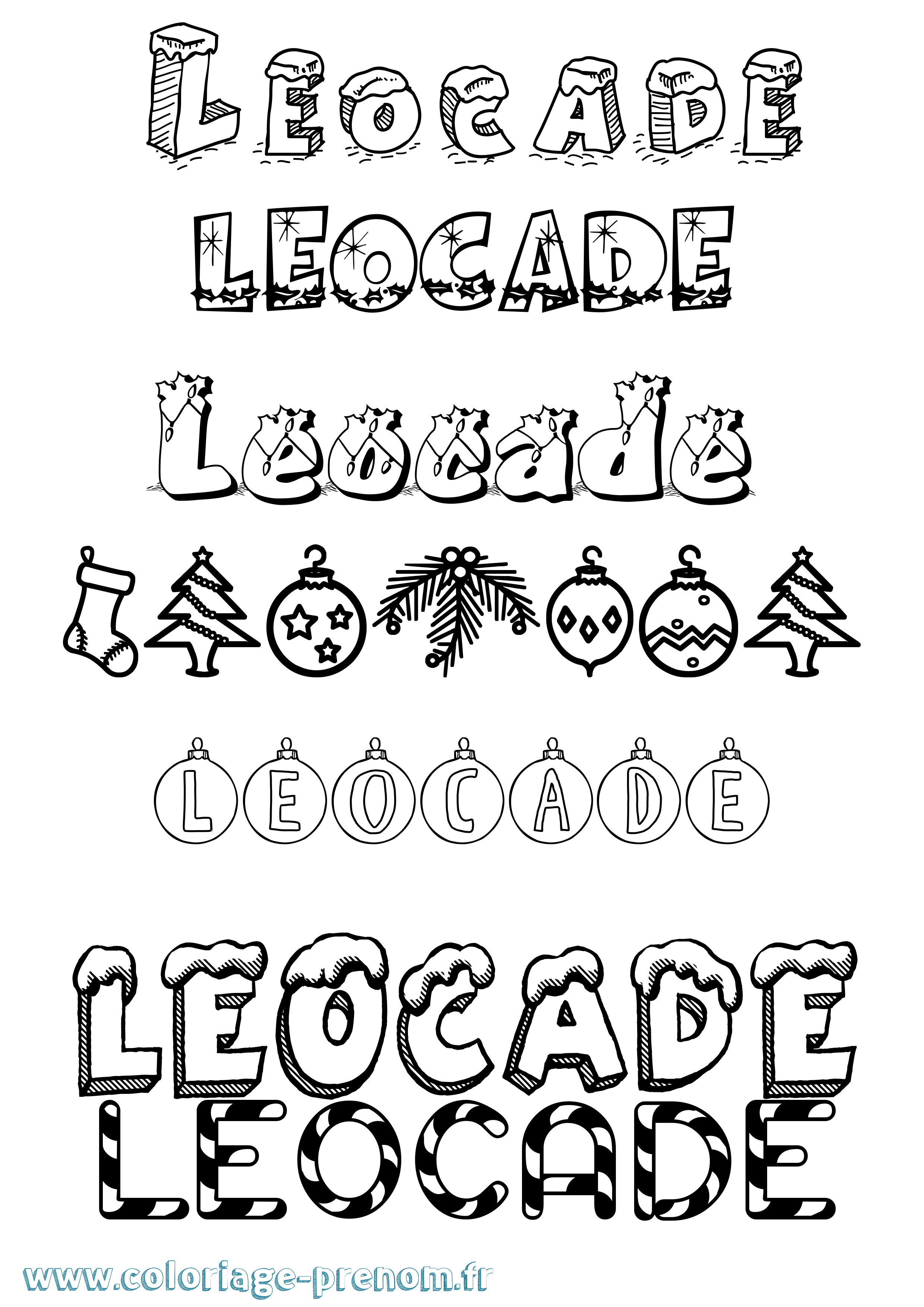 Coloriage Leocade Noël Coloriage prénom Leocade Noël