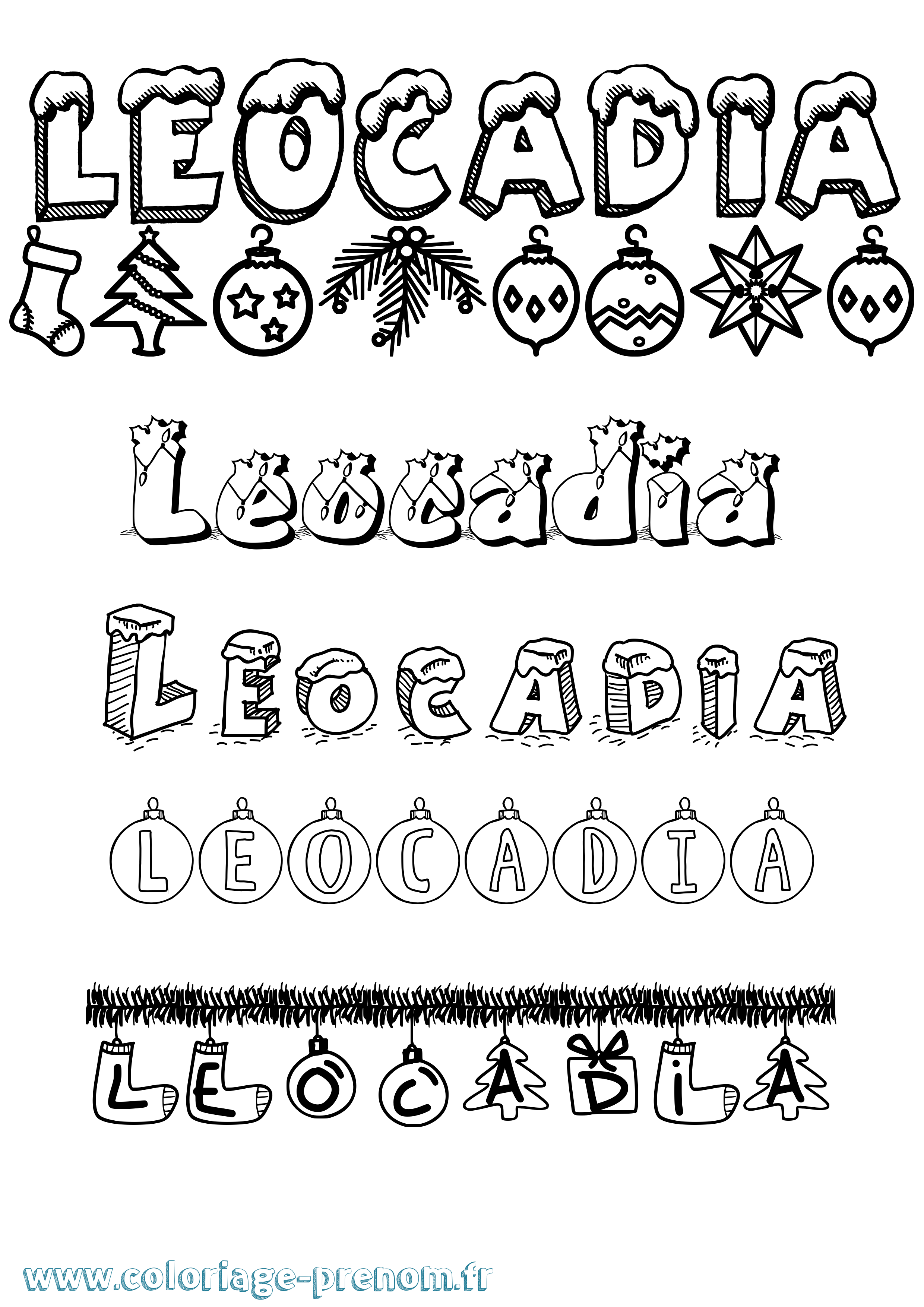 Coloriage prénom Leocadia Noël