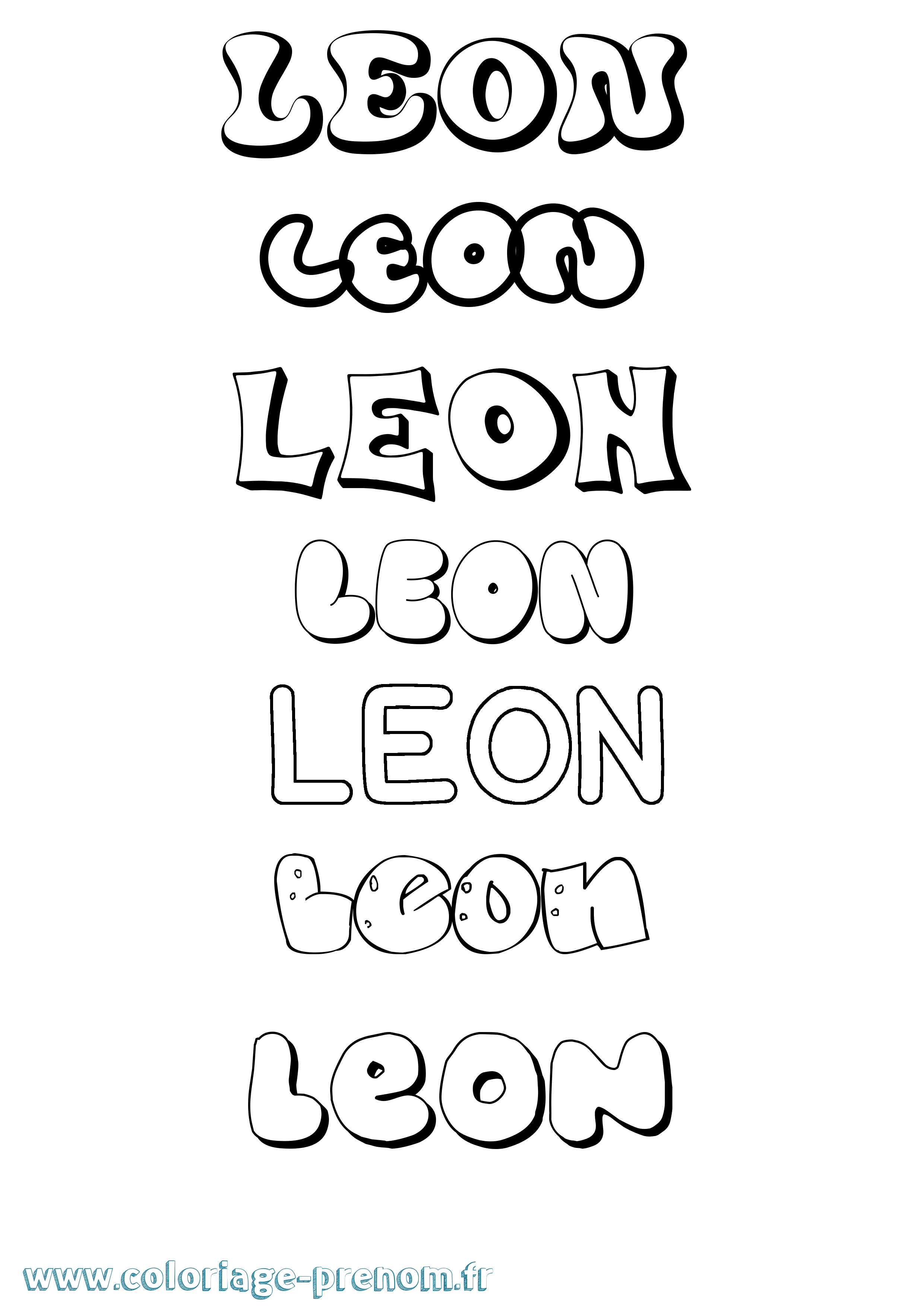 Coloriage prénom Leon Bubble