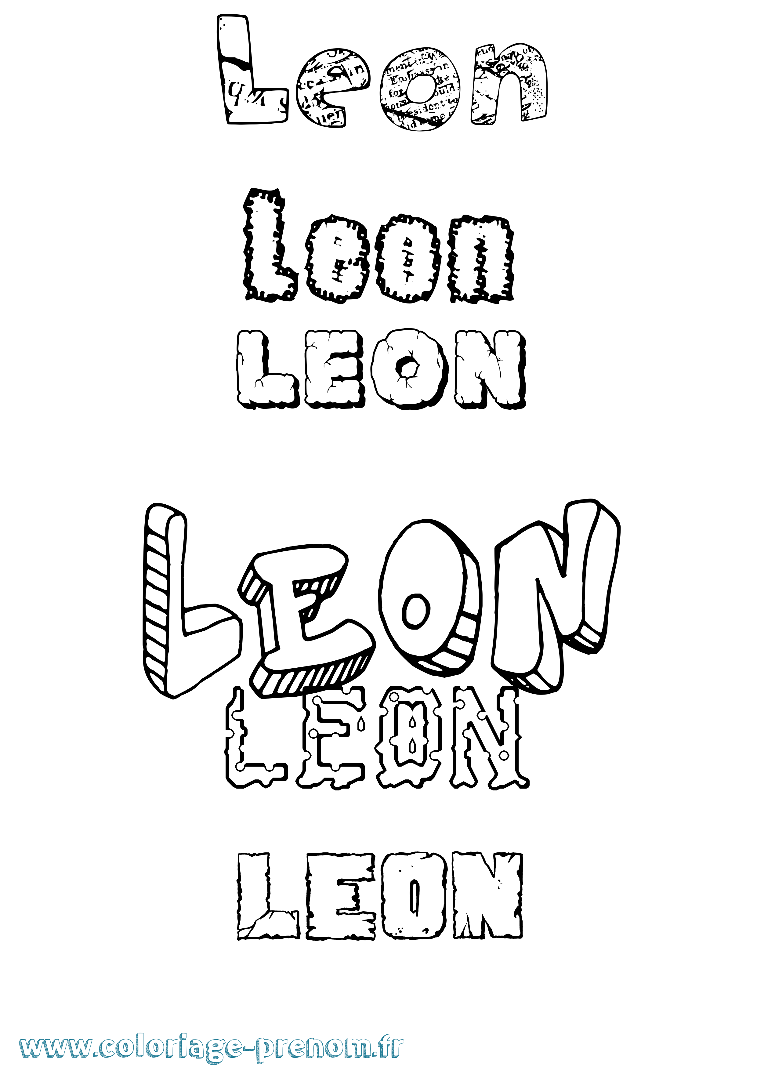 Coloriage prénom Leon Destructuré