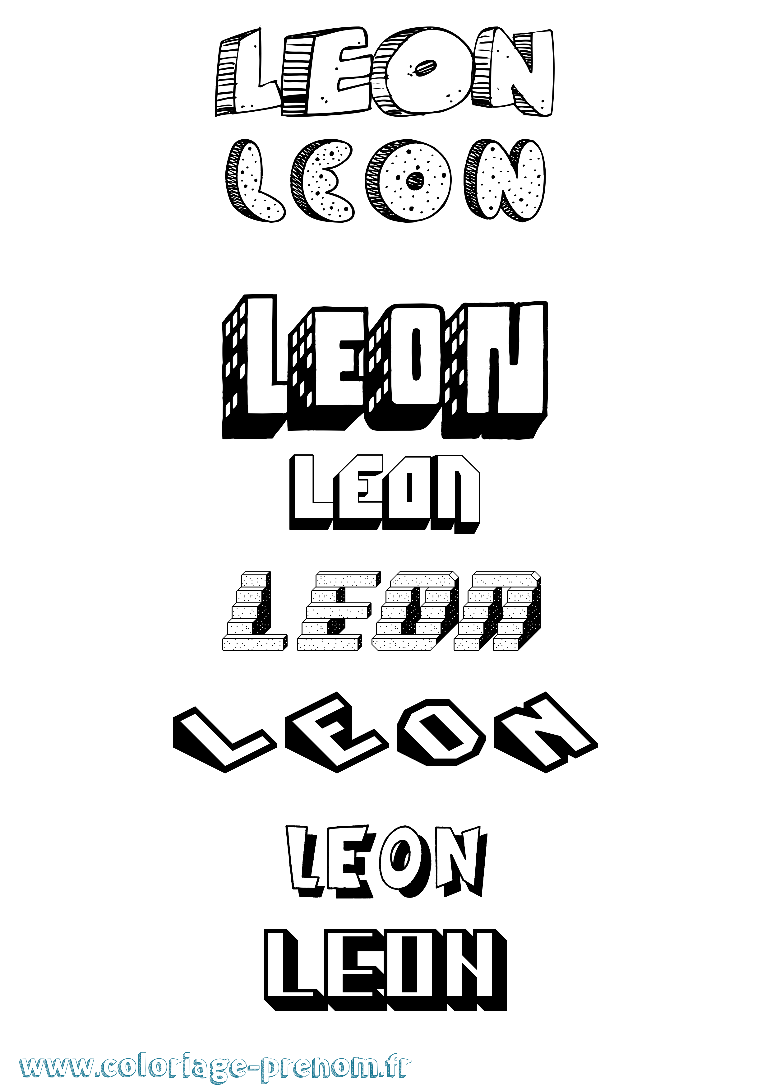 Coloriage Leon Effet 3D Coloriage prénom Leon Effet 3D